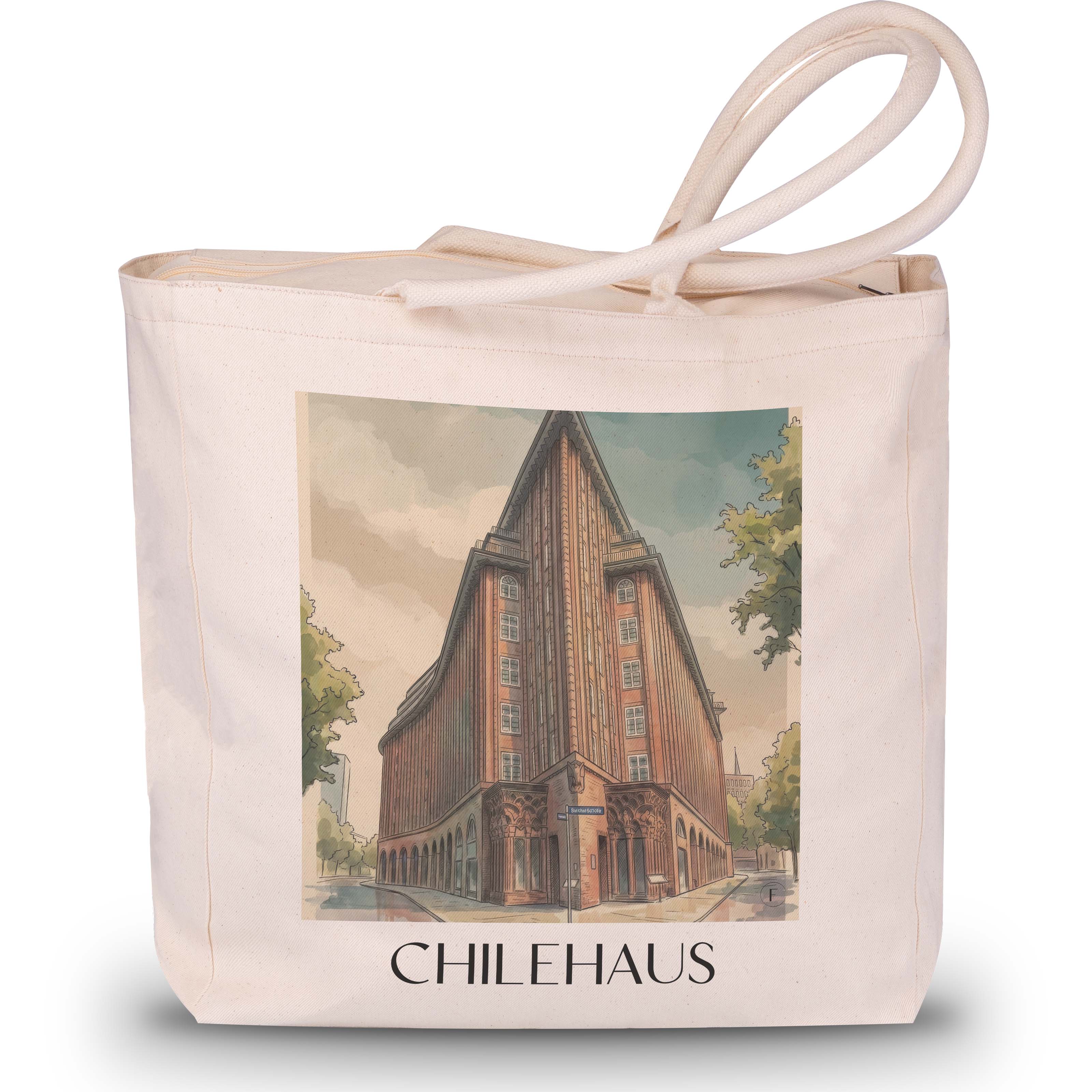 Chilehaus Shopping Tasche - Hamburg - Deutschland Tote Bag - Einkaufstasche im Aquarell Stil - favplace