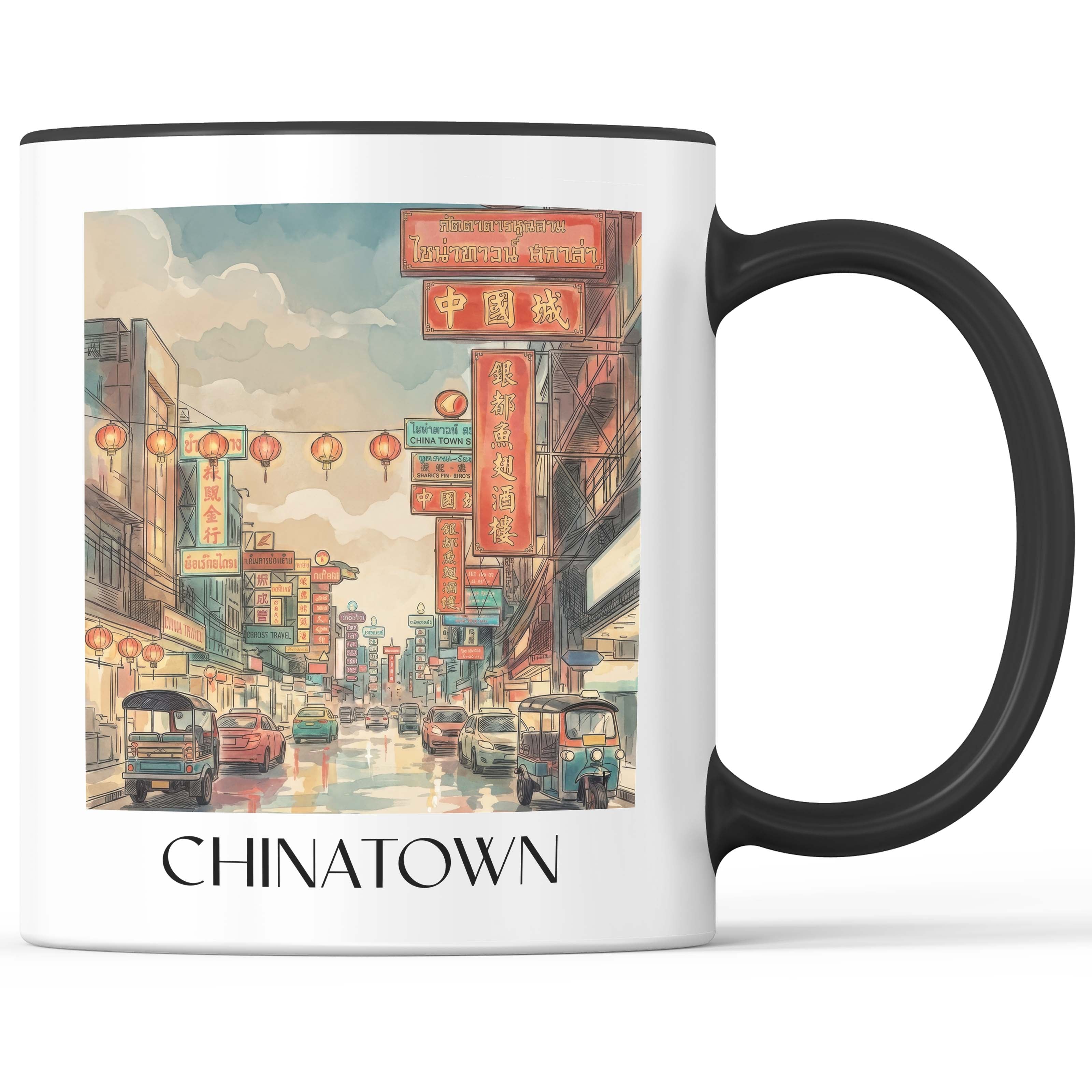 Chinatown Kaffeebecher - Bangkok - Thailand Becher - Kaffeetasse im Aquarell Stil - favplace