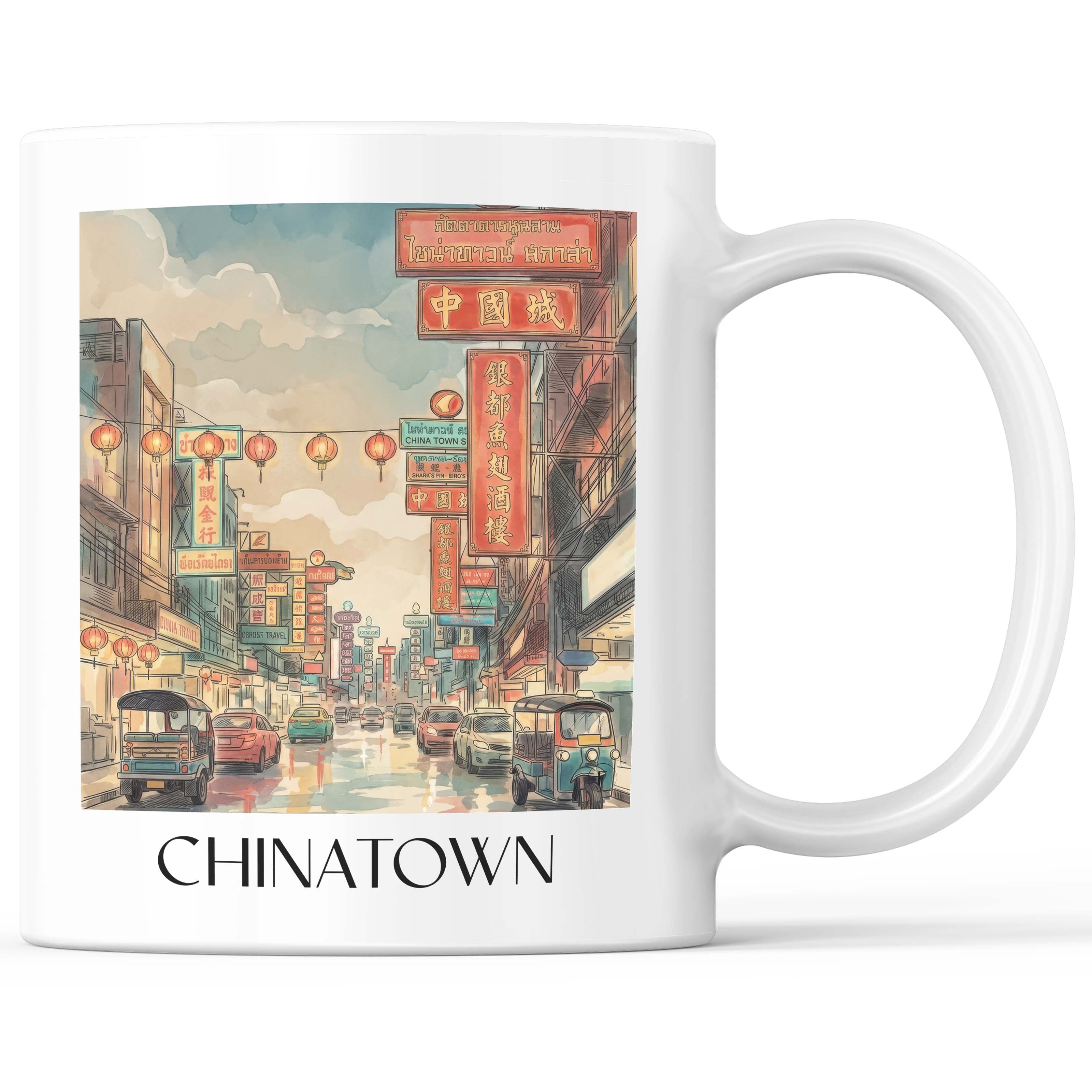 Chinatown Kaffeebecher - Bangkok - Thailand Becher - Kaffeetasse im Aquarell Stil - favplace