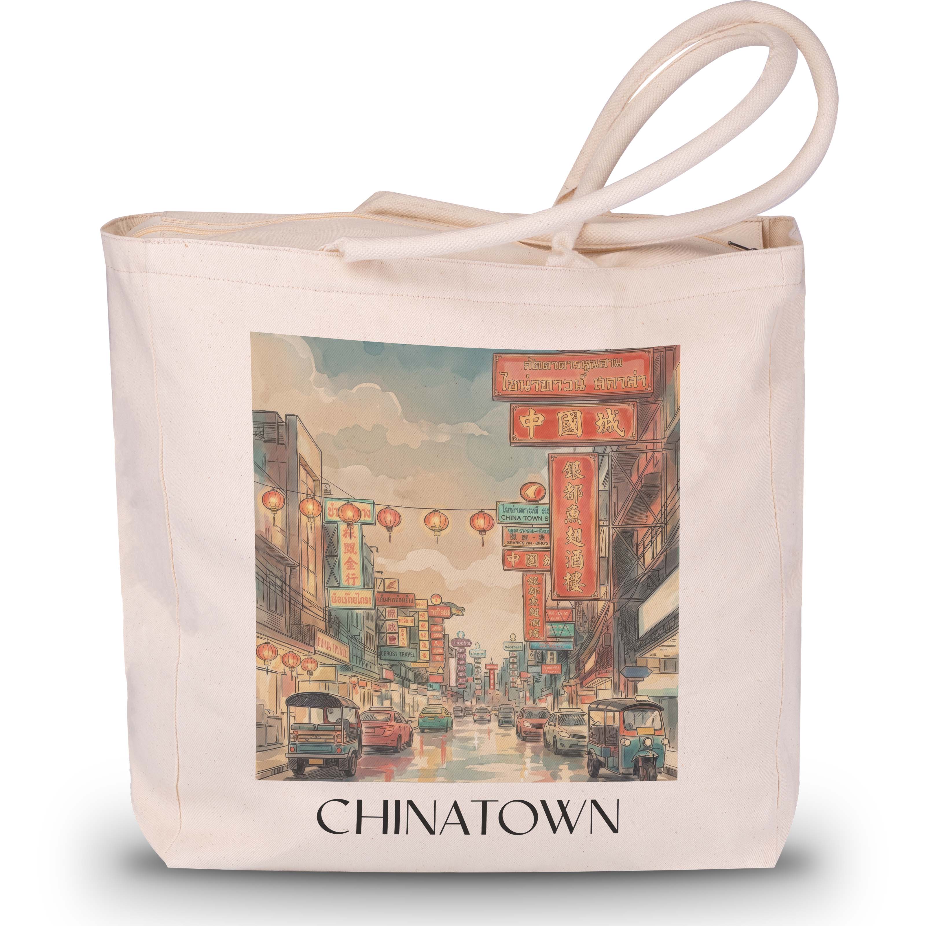 Chinatown Shopping Tasche - Bangkok - Thailand Tote Bag - Einkaufstasche im Aquarell Stil - favplace
