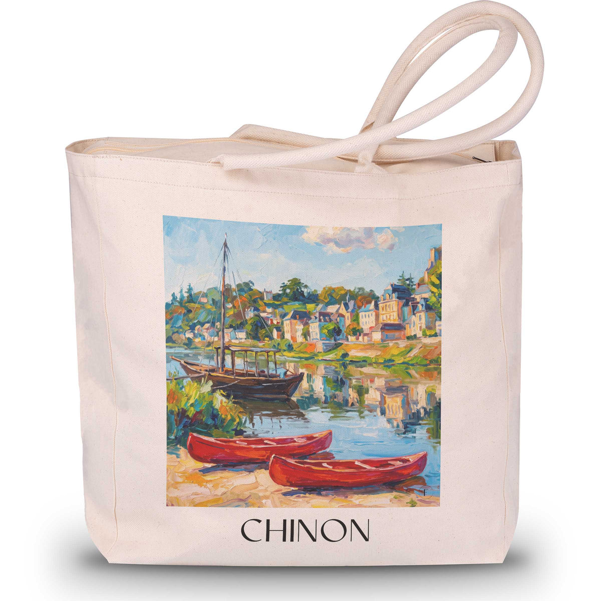 Chinon Shopping Tasche - Val de Loire - Frankreich Tote Bag - Einkaufstasche im Ölgemälde Stil - favplace