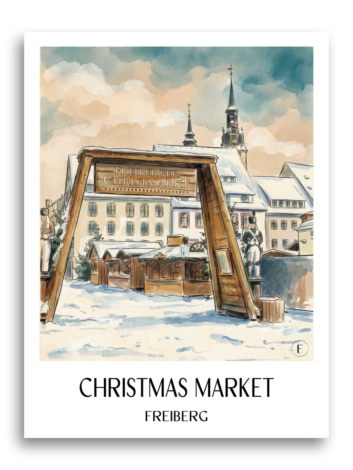 Christmarkt Poster - Freiberg - Deutschland Kunstdruck - Aquarell von A4 bis A1 - favplace