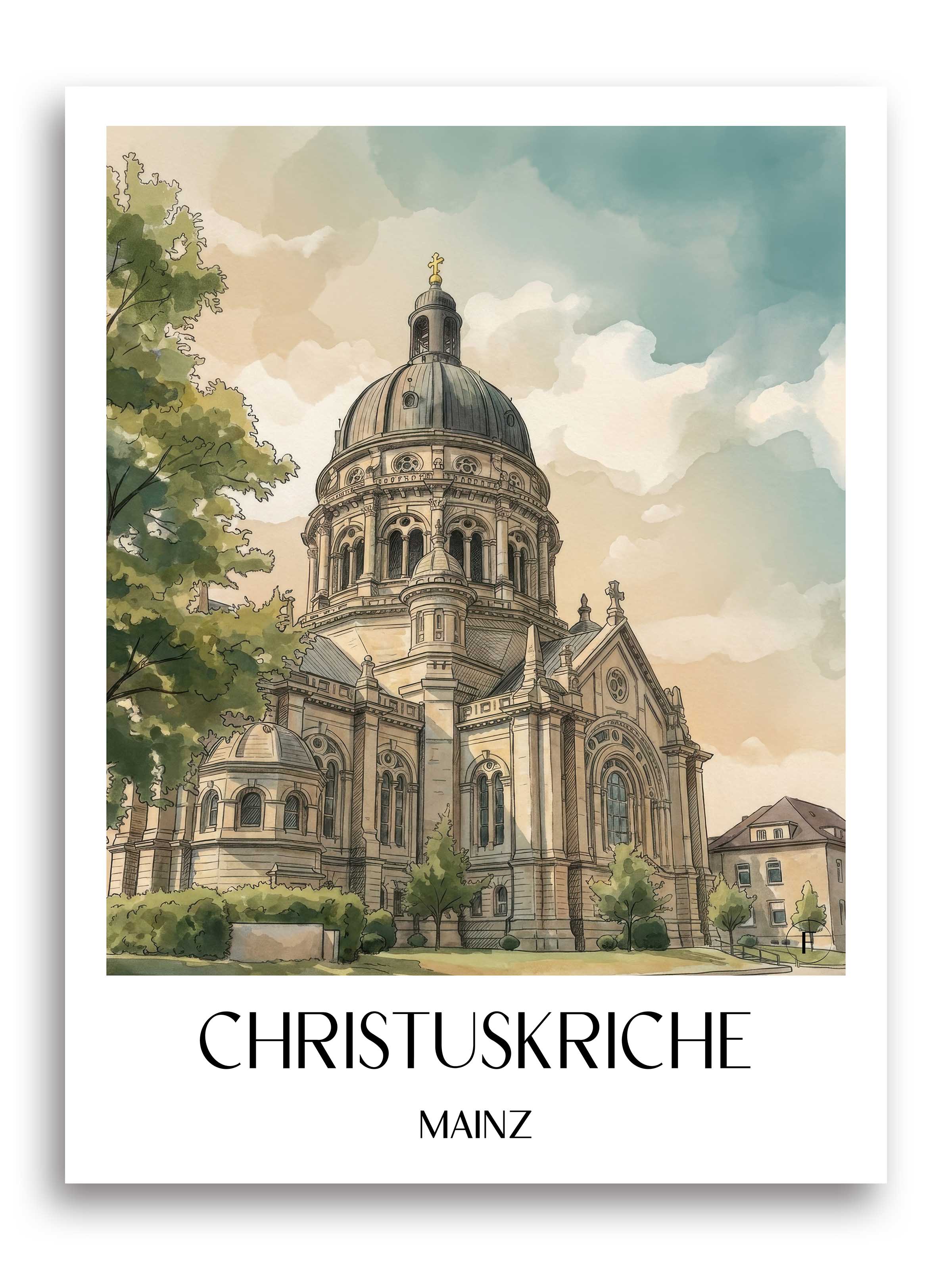christuskriche-mainz-deutschland-poster-aquarell