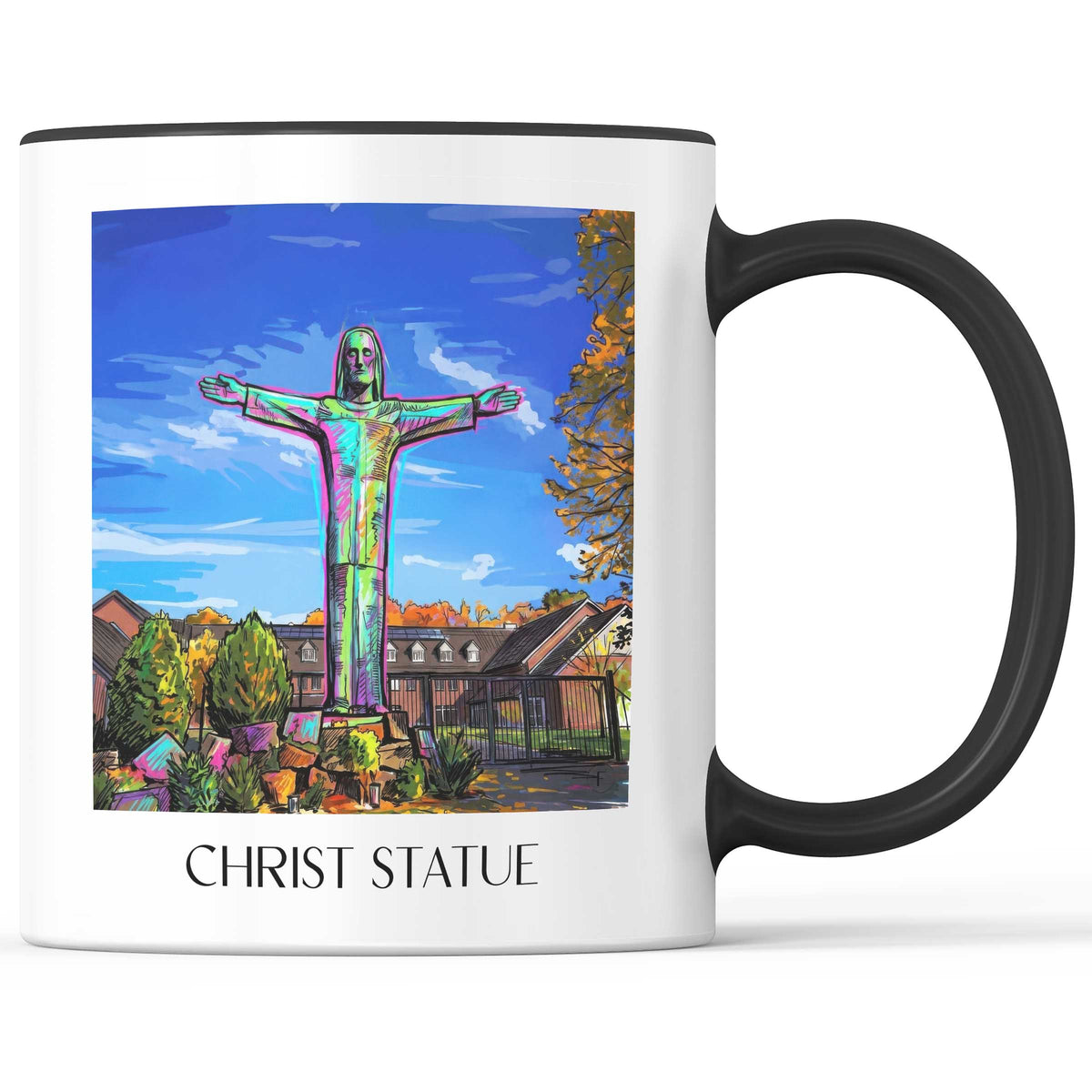 Christusstatue Kaffeebecher - Sankt Augustin - Deutschland Becher - Kaffeetasse im Tag Graffiti Stil - favplace
