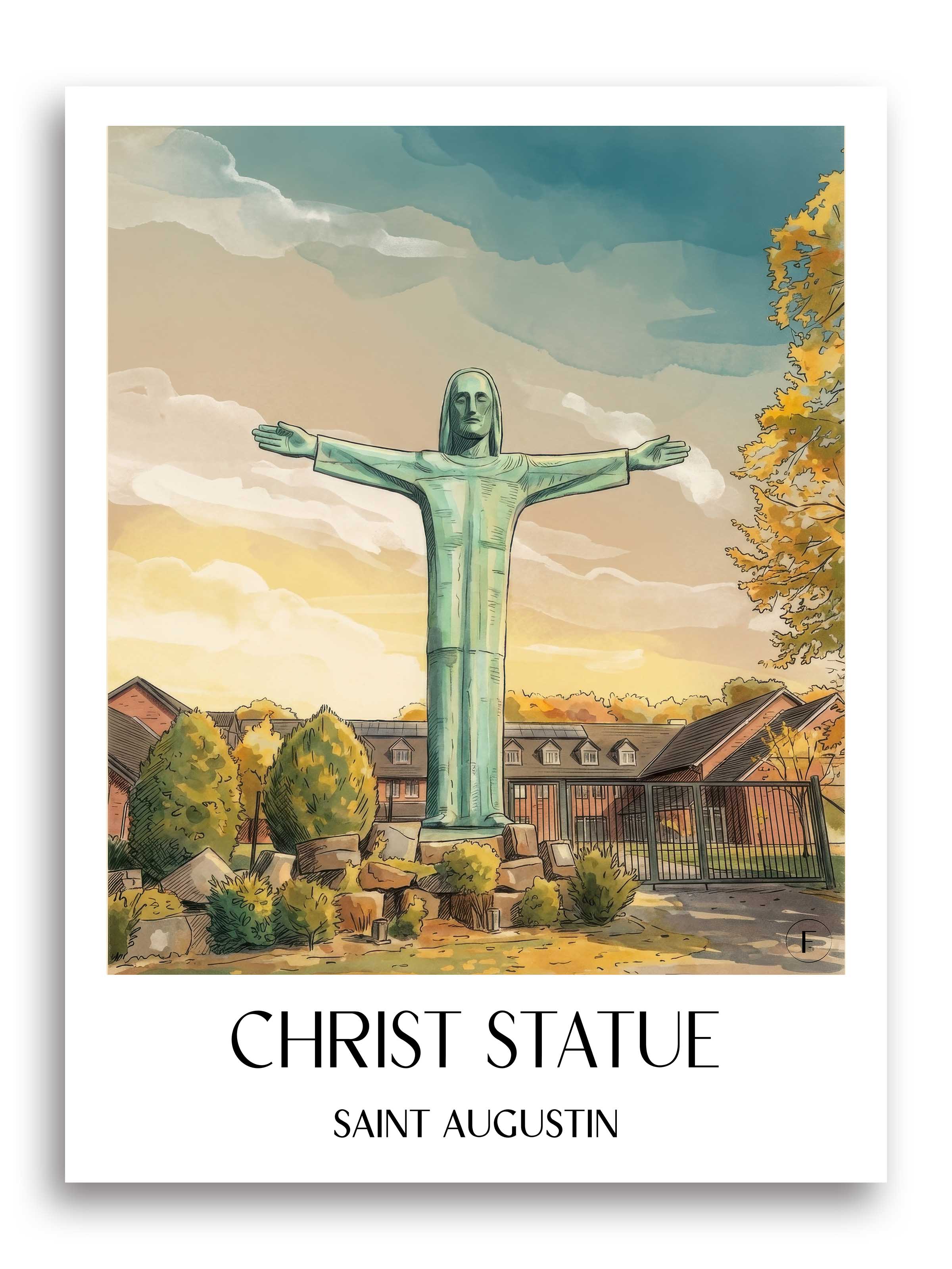Christusstatue Poster - Sankt Augustin - Deutschland Kunstdruck - Aquarell von A4 bis A1 - favplace