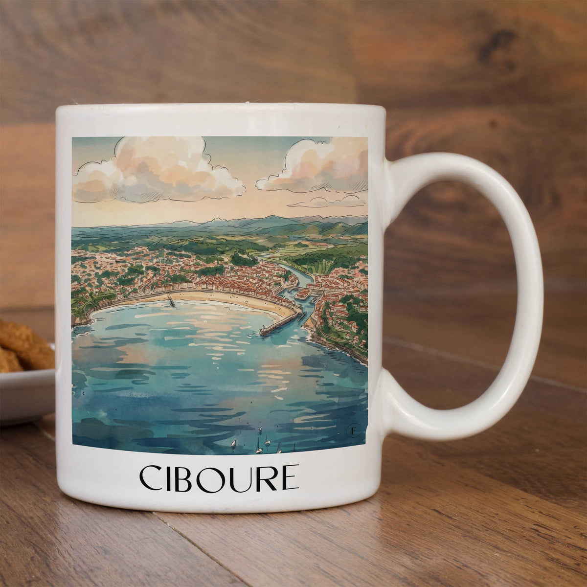 ciboure-pays-basque-frankreich-kaffeebecher-aquarell