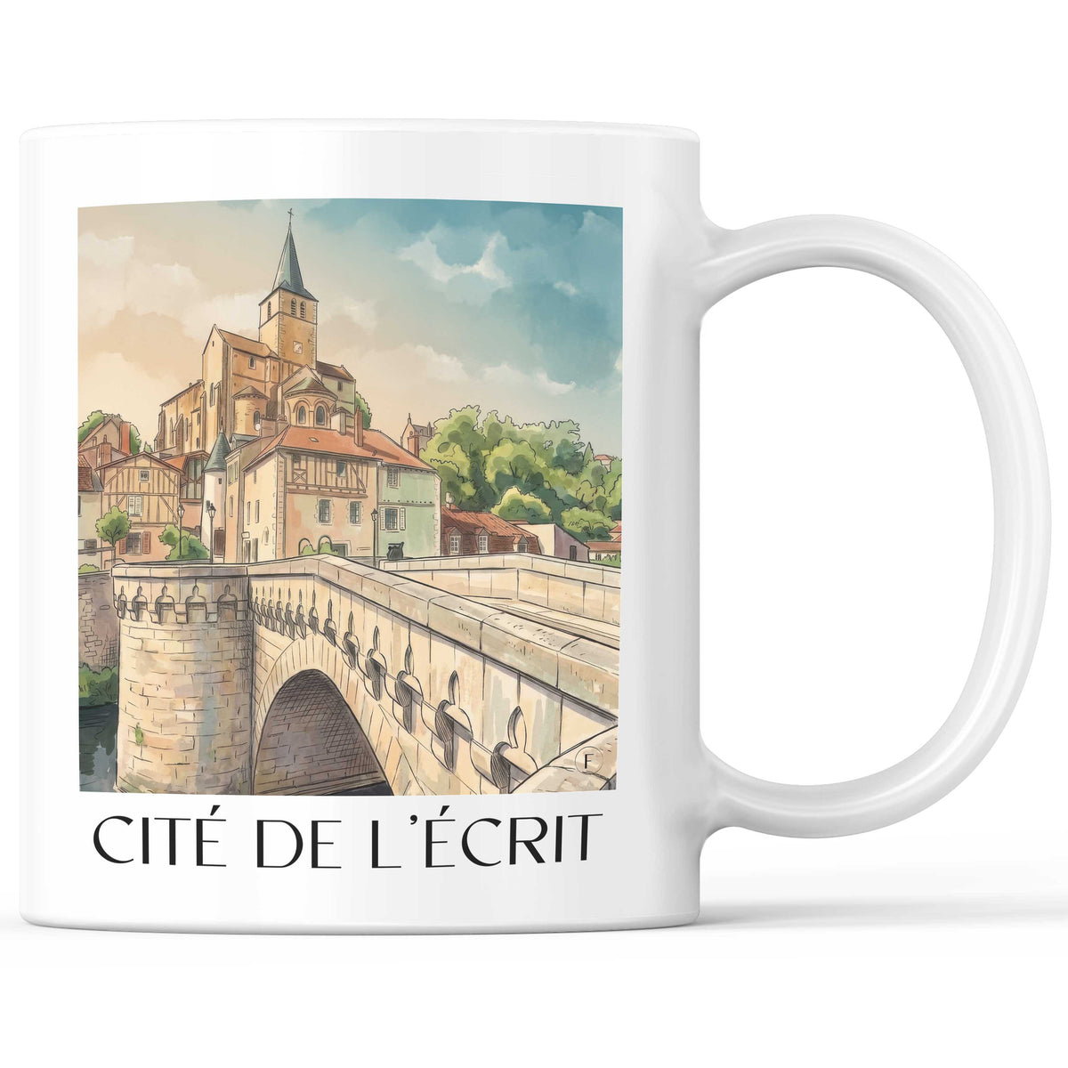 Cité de l'Écrit Kaffeebecher - Montmorillon - Frankreich Becher - Kaffeetasse im Aquarell Stil - favplace