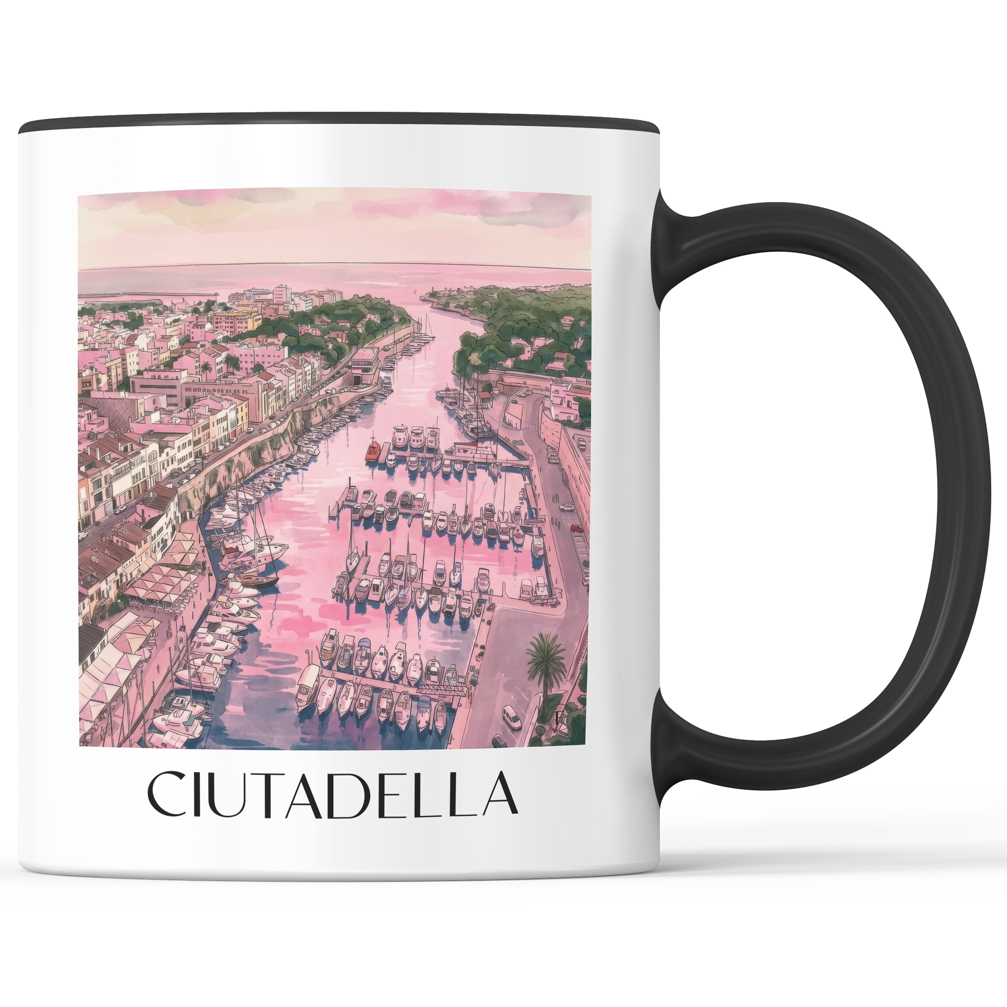 ciutadella-menorca-spanien-kaffeebecher-aquarell-pink-rosa