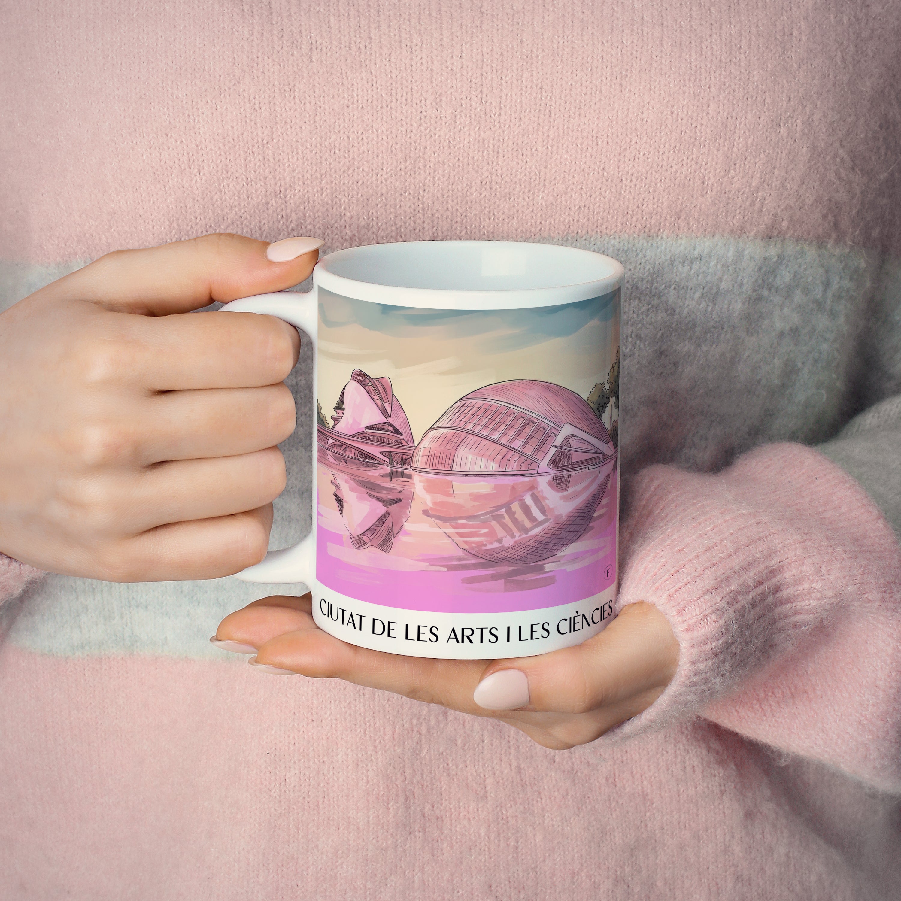 ciutat-de-les-arts-i-les-ciències-valencia-spanien-kaffeebecher-aquarell-pink-rosa