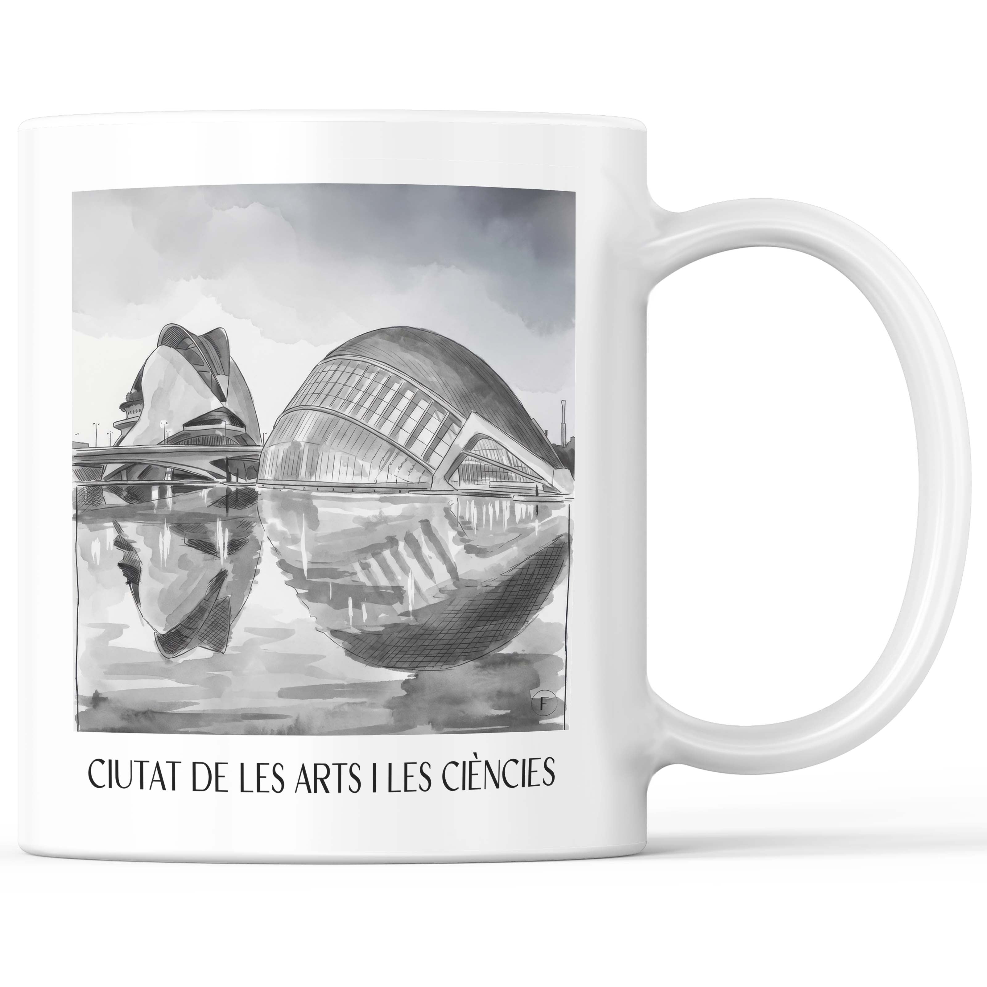 Ciutat de les Arts i les Ciències Kaffeebecher - Valencia - Spanien Becher - Kaffeetasse im Aquarell Schwarz-Weiß Stil - favplace