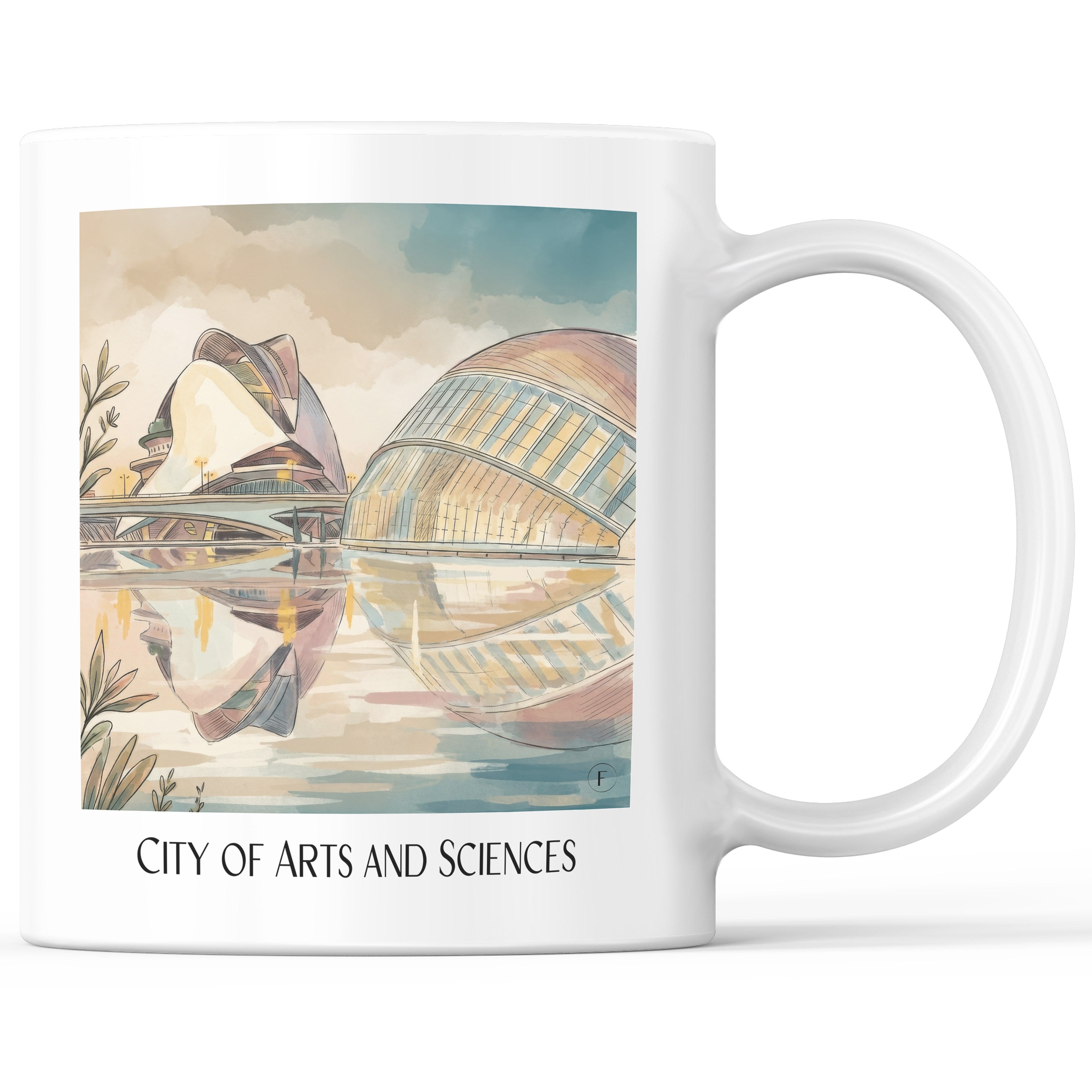 Ciutat de les Arts i les Ciències Kaffeebecher - Valencia - Spanien Becher - Kaffeetasse im Aquarell Stil - favplace