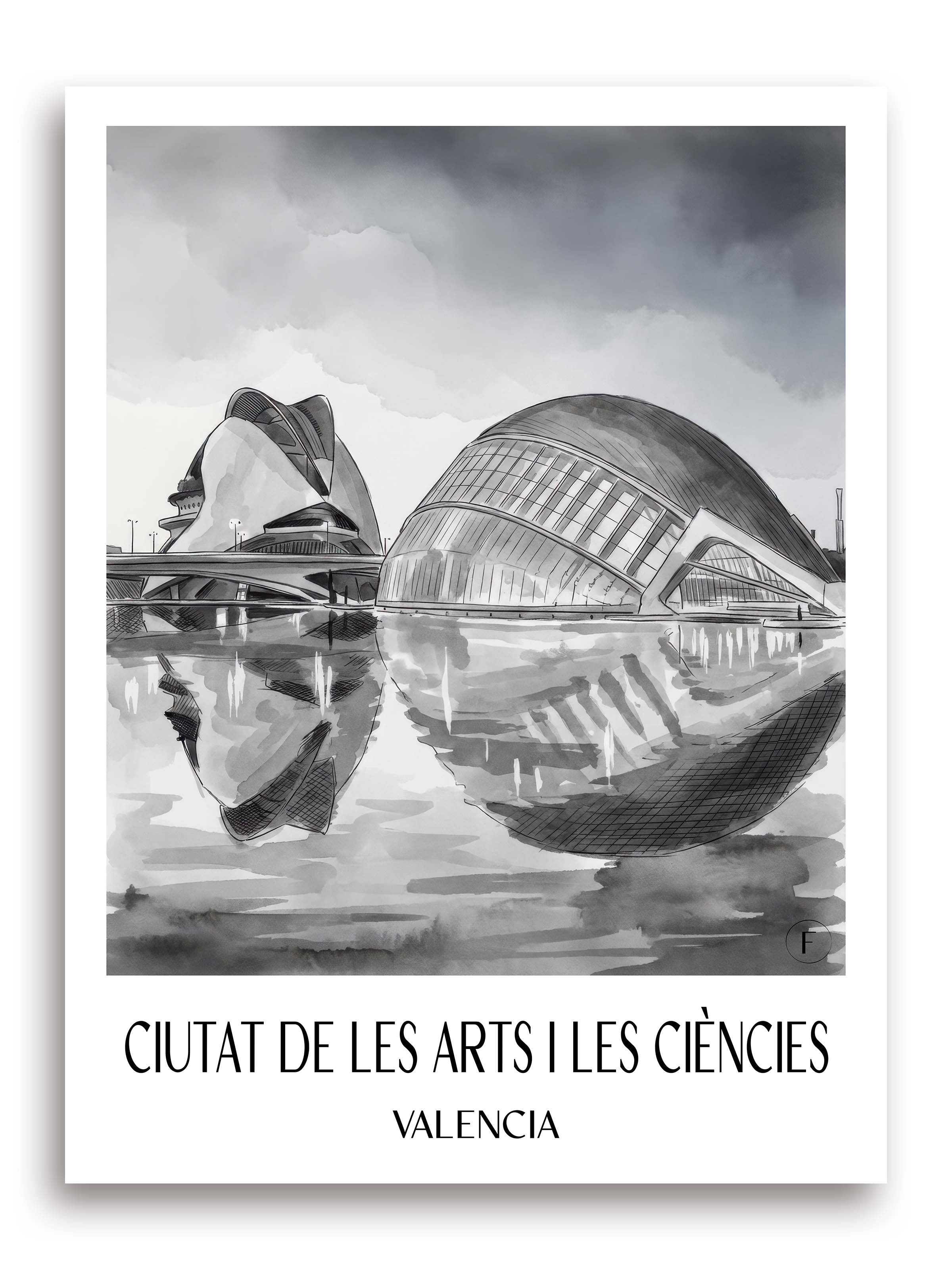 ciutat-de-les-arts-i-les-ciències-valencia-spanien-poster-aquarell-schwarz-weiss