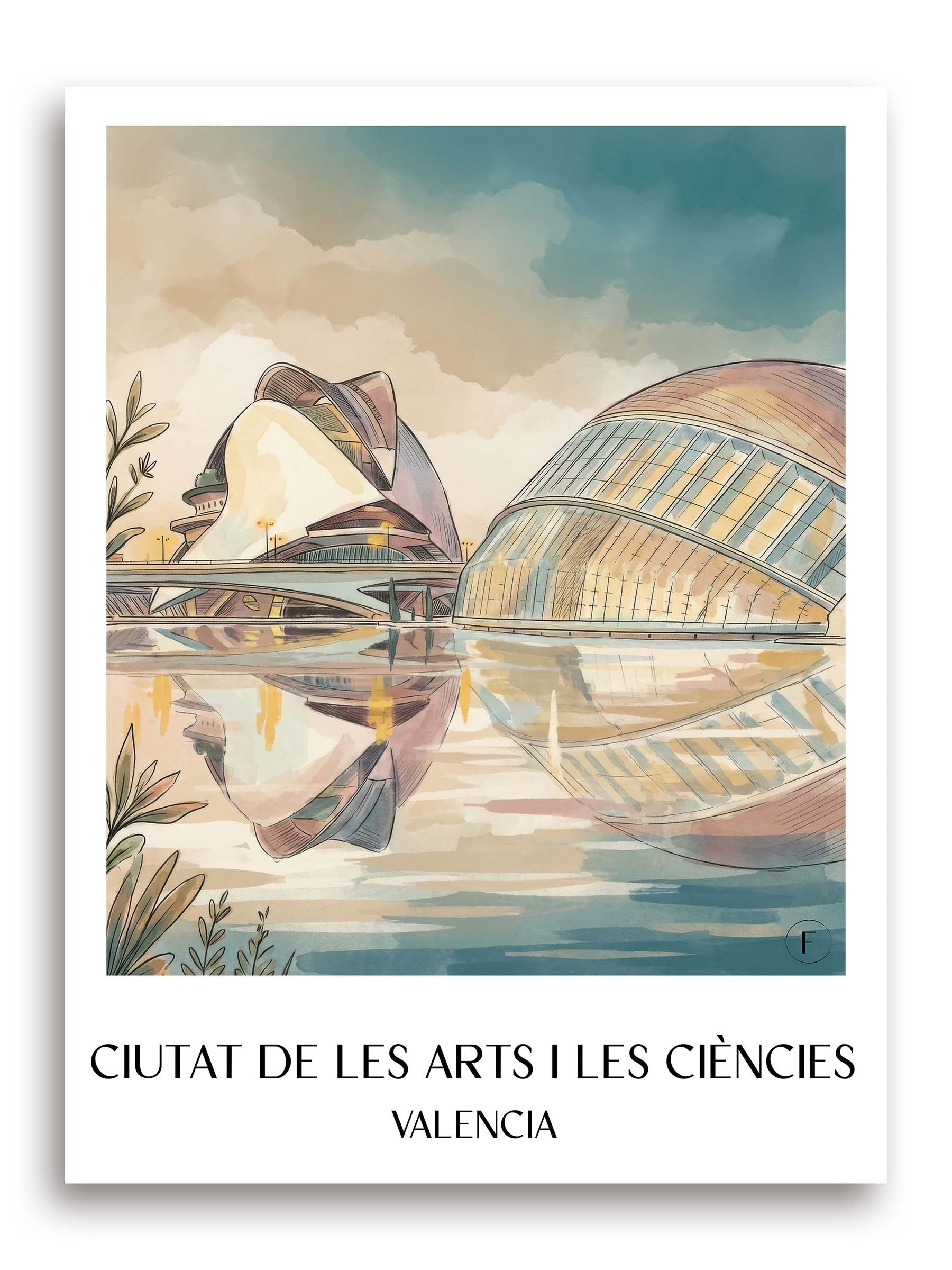 ciutat-de-les-arts-i-les-ciències-valencia-spanien-poster-aquarell