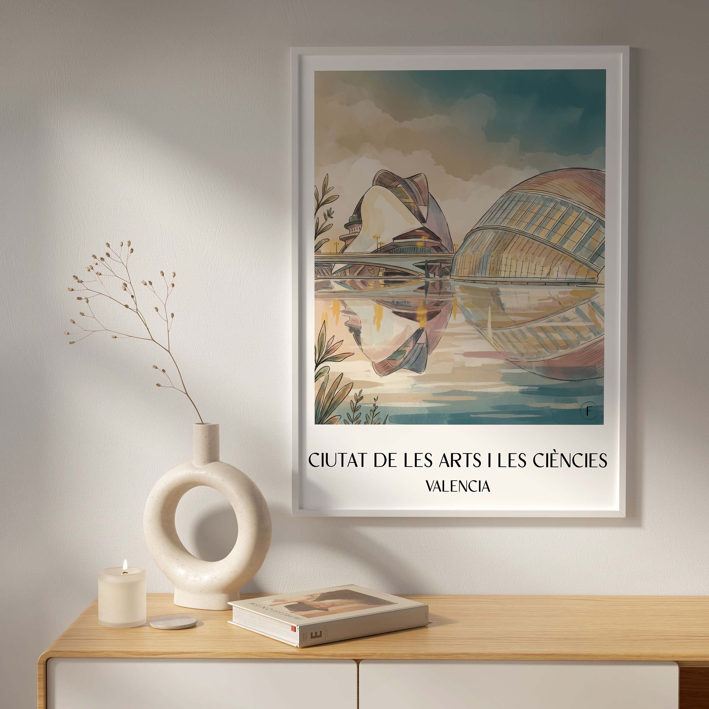 ciutat-de-les-arts-i-les-ciències-valencia-spanien-poster-aquarell
