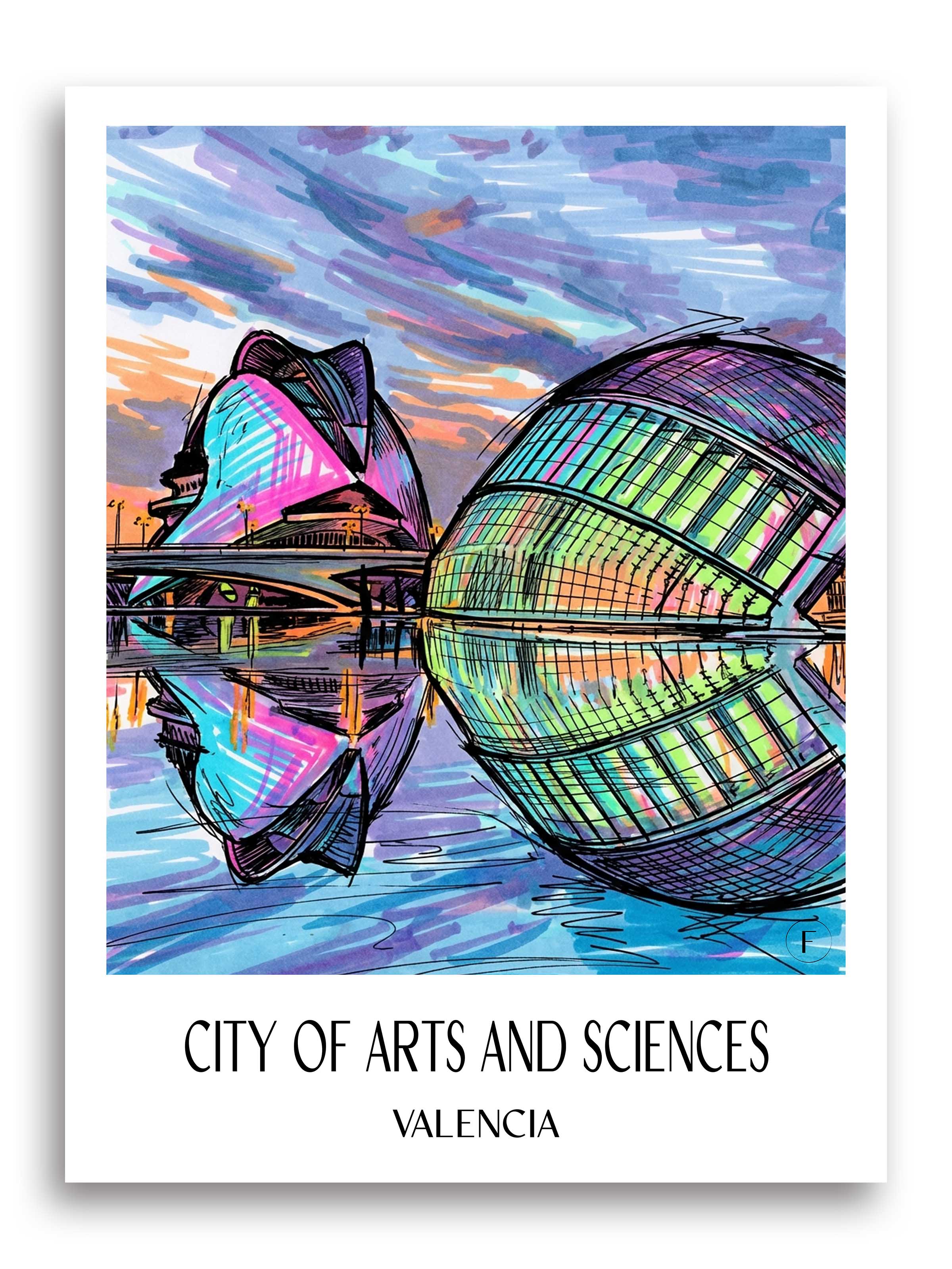 Ciutat de les Arts i les Ciències Poster - Valencia - Spanien Kunstdruck - Tag Graffiti von A4 bis A1 - favplace