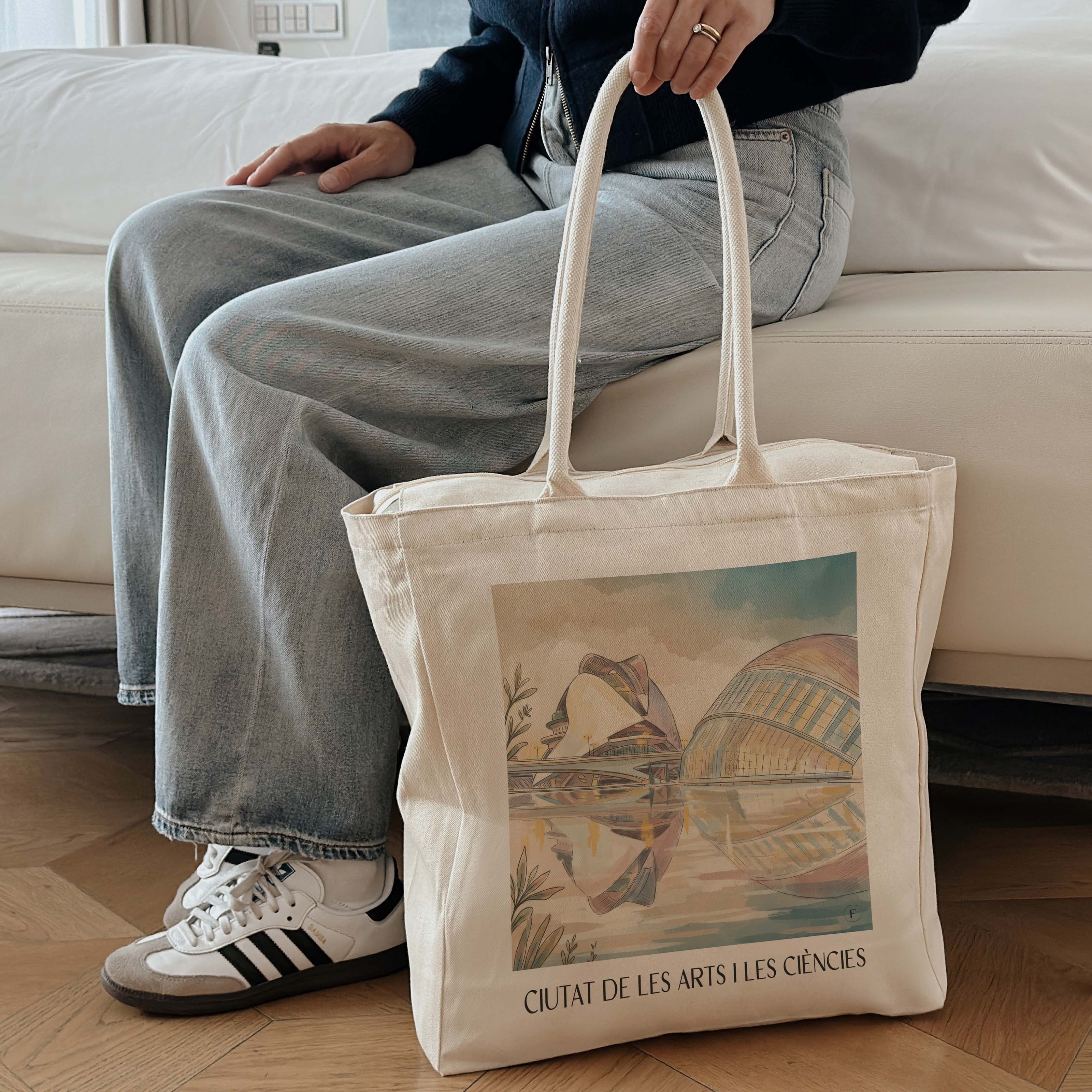 ciutat-de-les-arts-i-les-ciències-valencia-spanien-einkaufstasche-aquarell