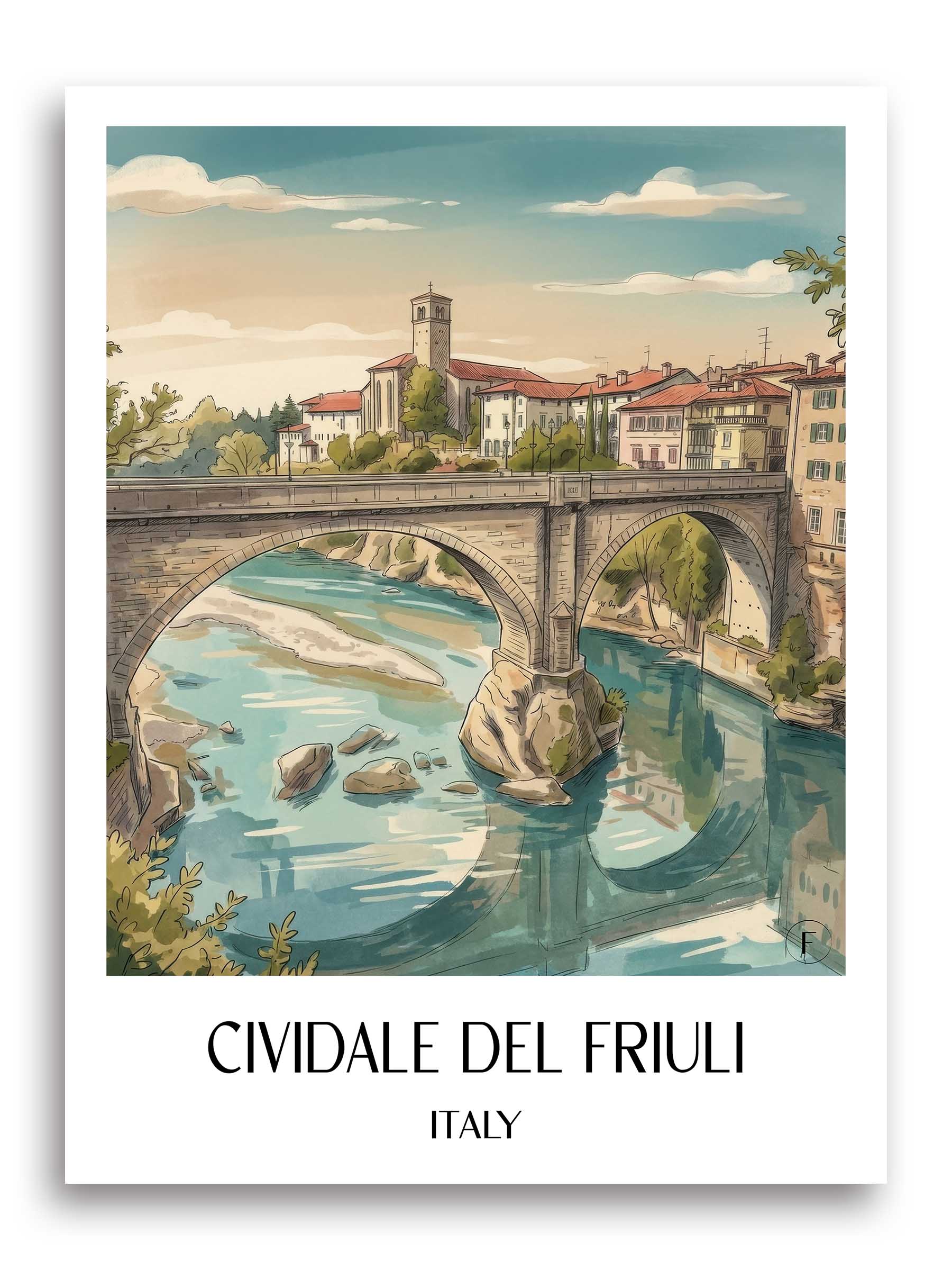 Cividale del Friuli Poster - Udine - Italien Kunstdruck - Aquarell von A4 bis A1 - favplace