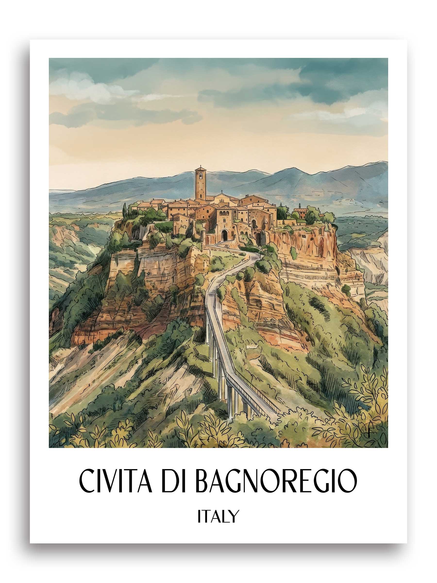 Civita di Bagnoregio Poster - Latium - Italien Kunstdruck - Aquarell von A4 bis A1 - favplace