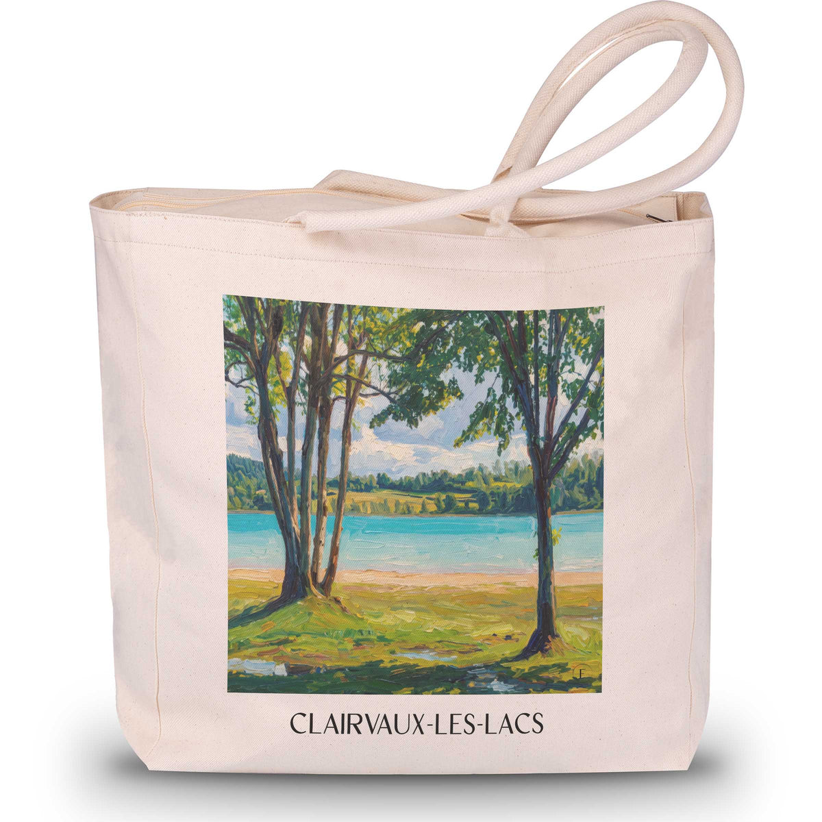 clairvaux-les-lacs-région-des-lacs-frankreich-einkaufstasche-oil-painting-oelgemaelde