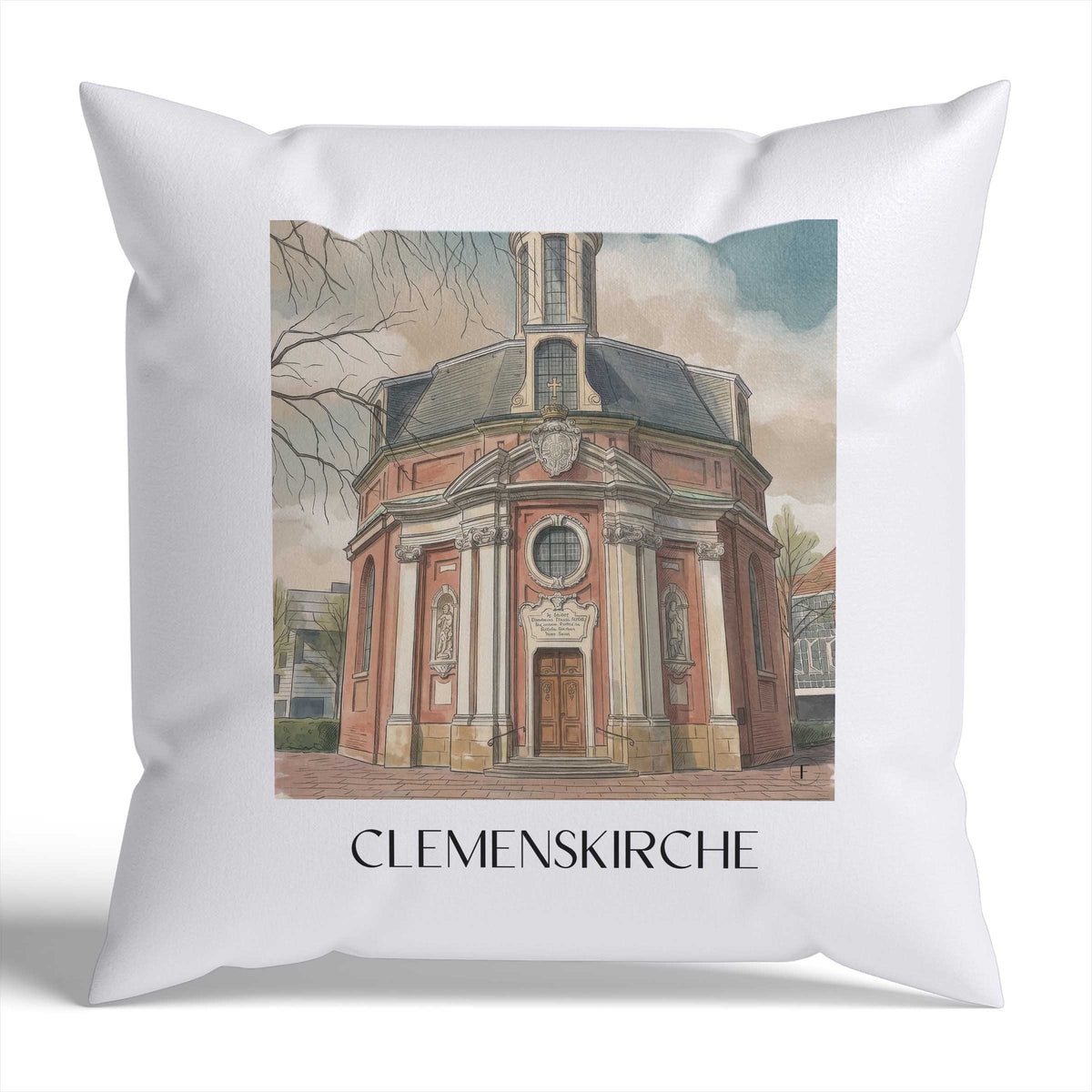 clemenskirche-münster-deutschland-kissenbezug-aquarell