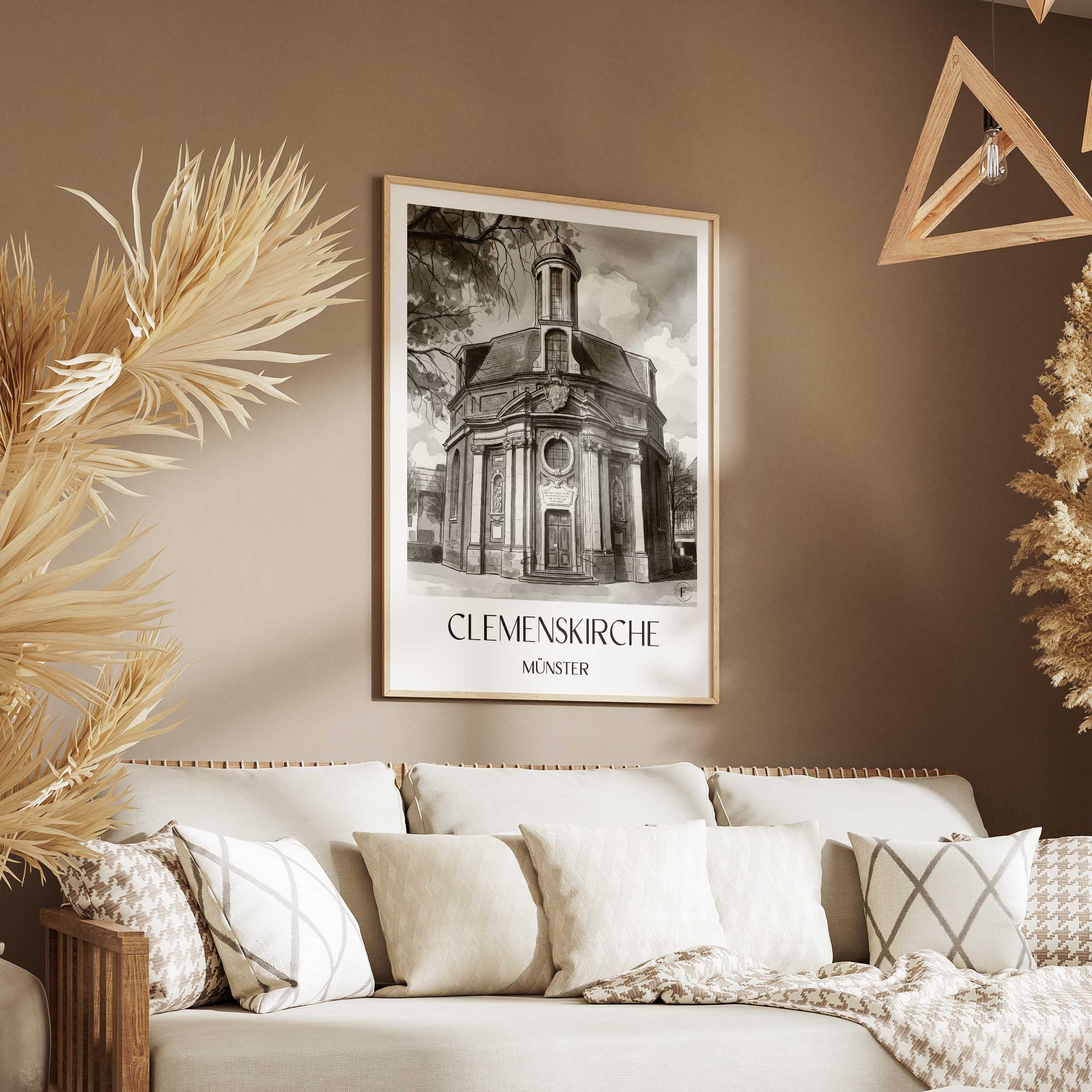 clemenskirche-münster-deutschland-poster-aquarell-schwarz-weiss