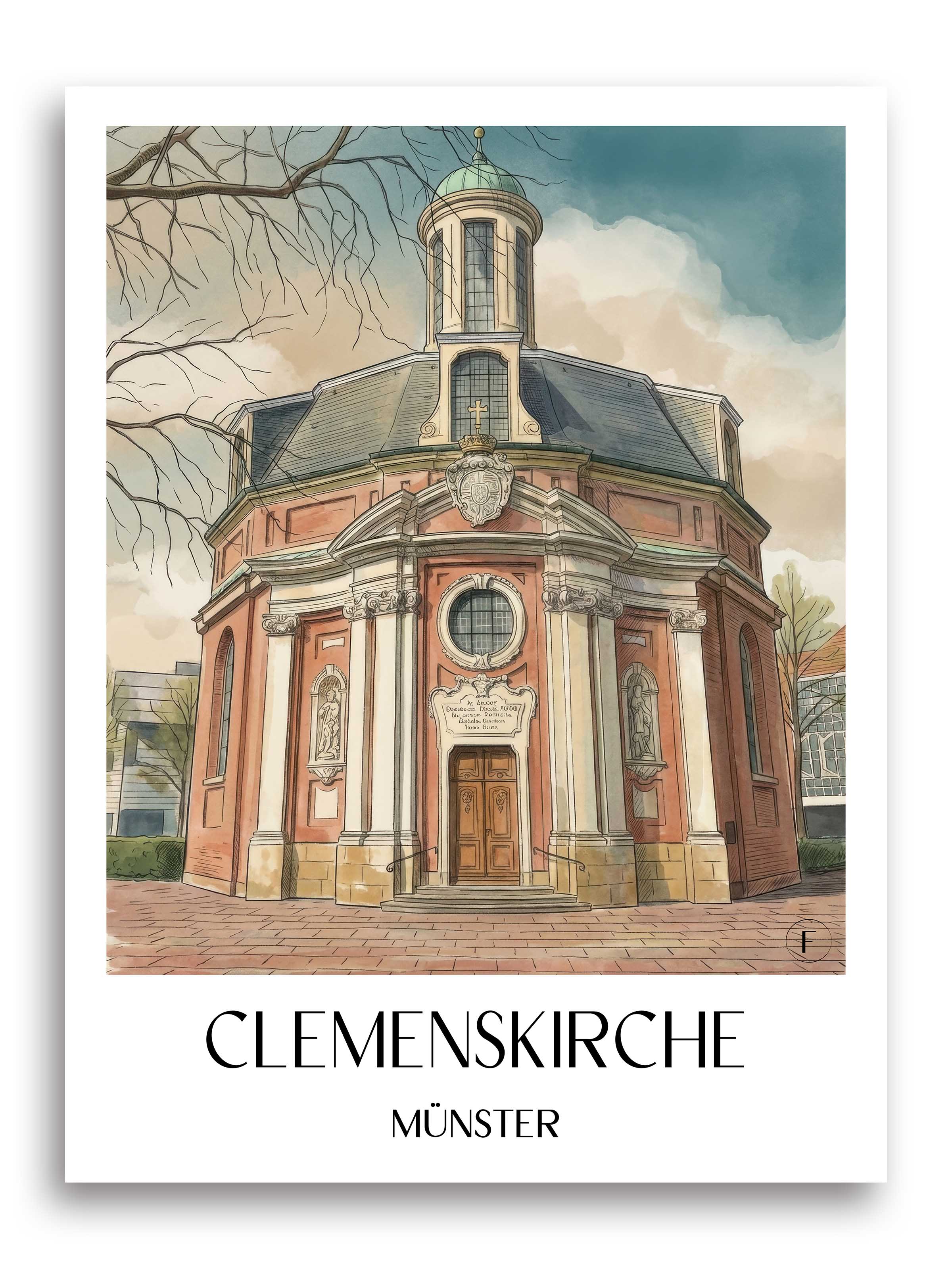 clemenskirche-münster-deutschland-poster-aquarell