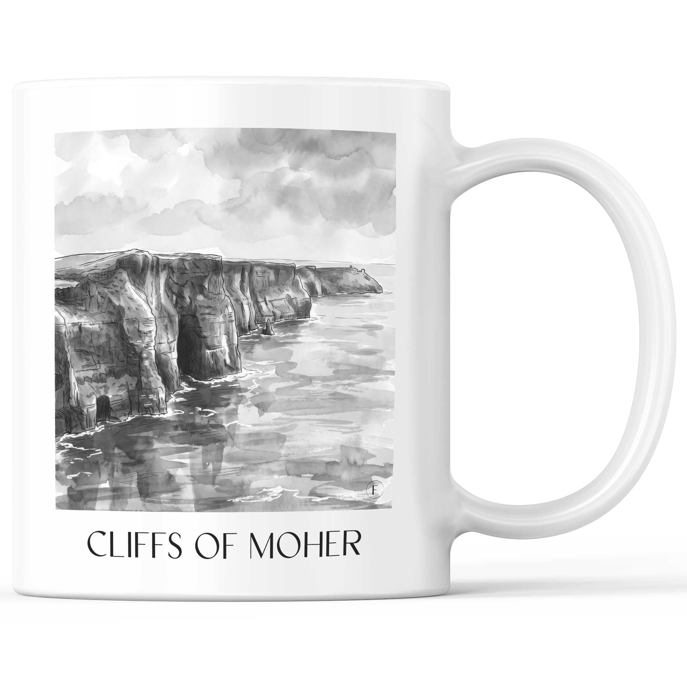 Cliffs of Moher Kaffeebecher - Irland - Irland Becher - Kaffeetasse im Aquarell Schwarz-Weiß Stil - favplace