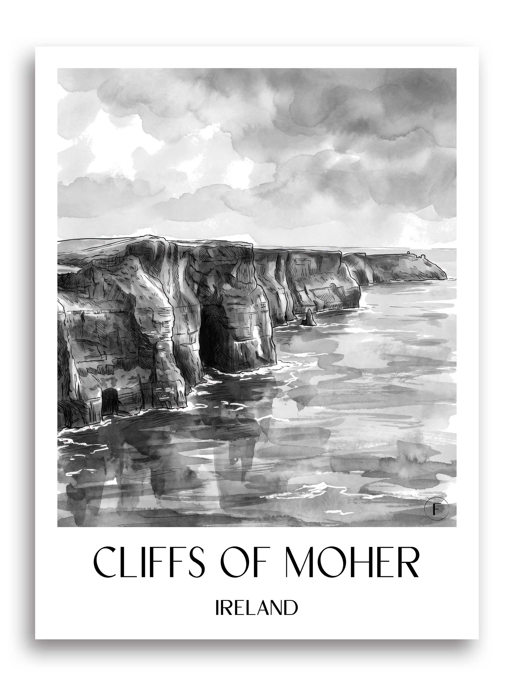 Cliffs of Moher Poster - Irland - Irland Kunstdruck - Aquarell Schwarz-Weiß von A4 bis A1 - favplace