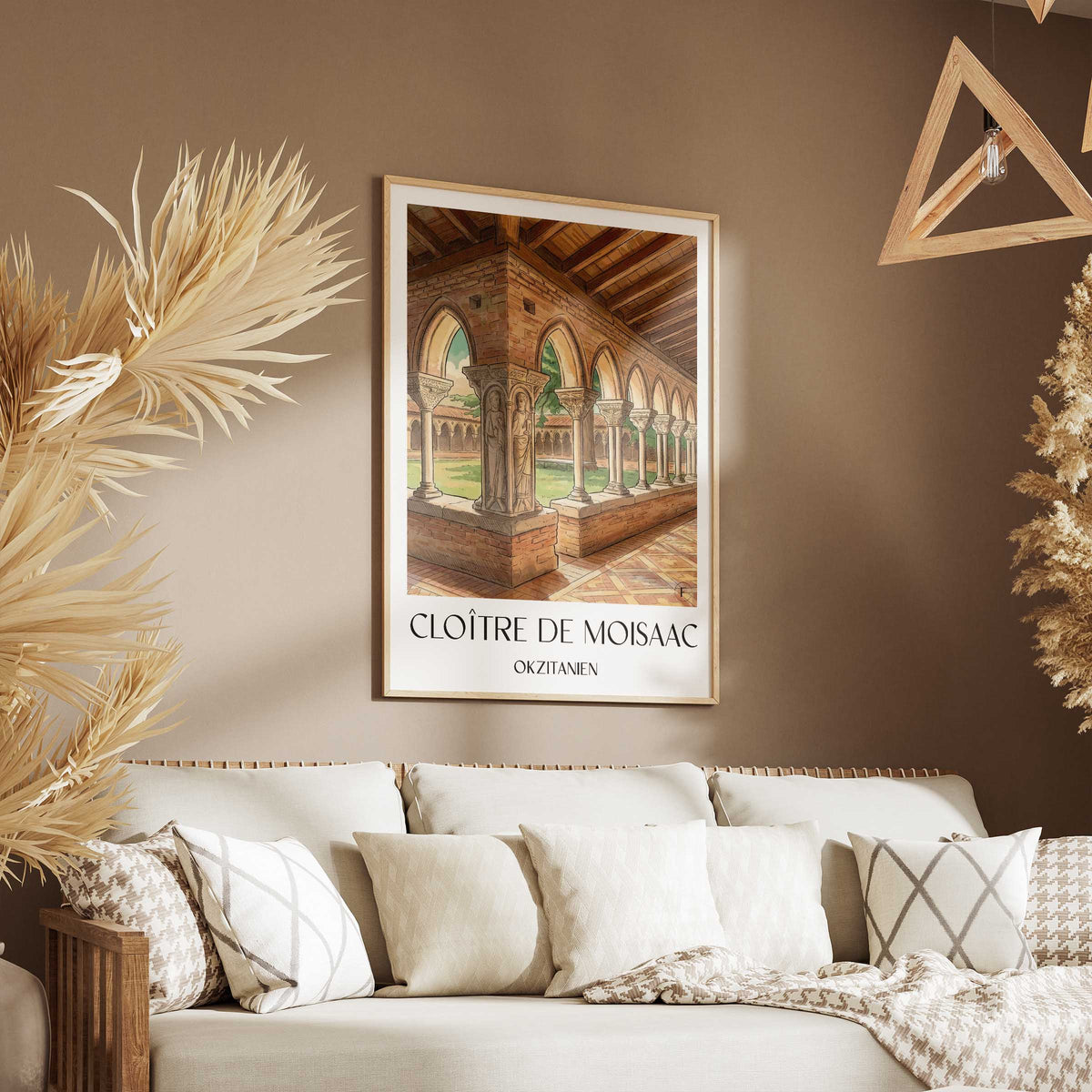 cloître-de-moisaac-okzitanien-frankreich-poster-aquarell