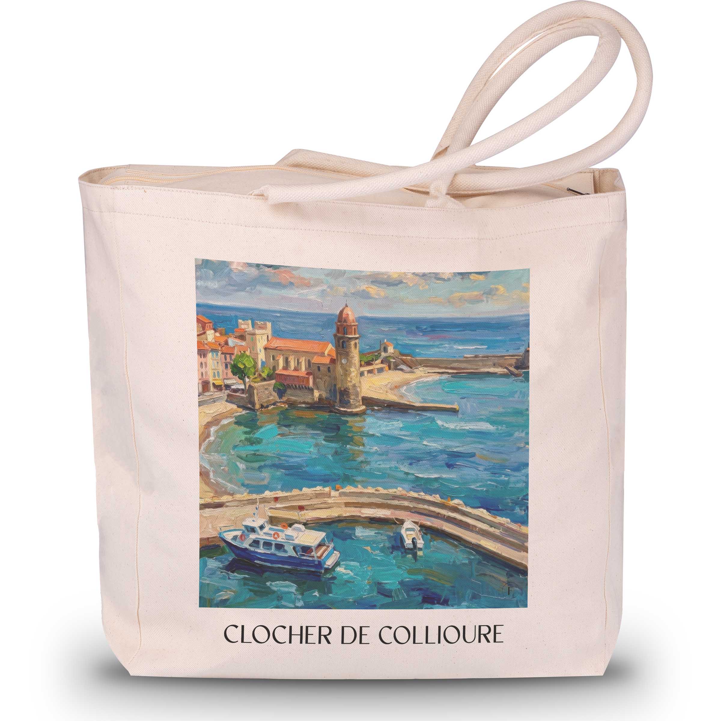 clocher-de-collioure-côte-vermeille-frankreich-einkaufstasche-oil-painting-oelgemaelde