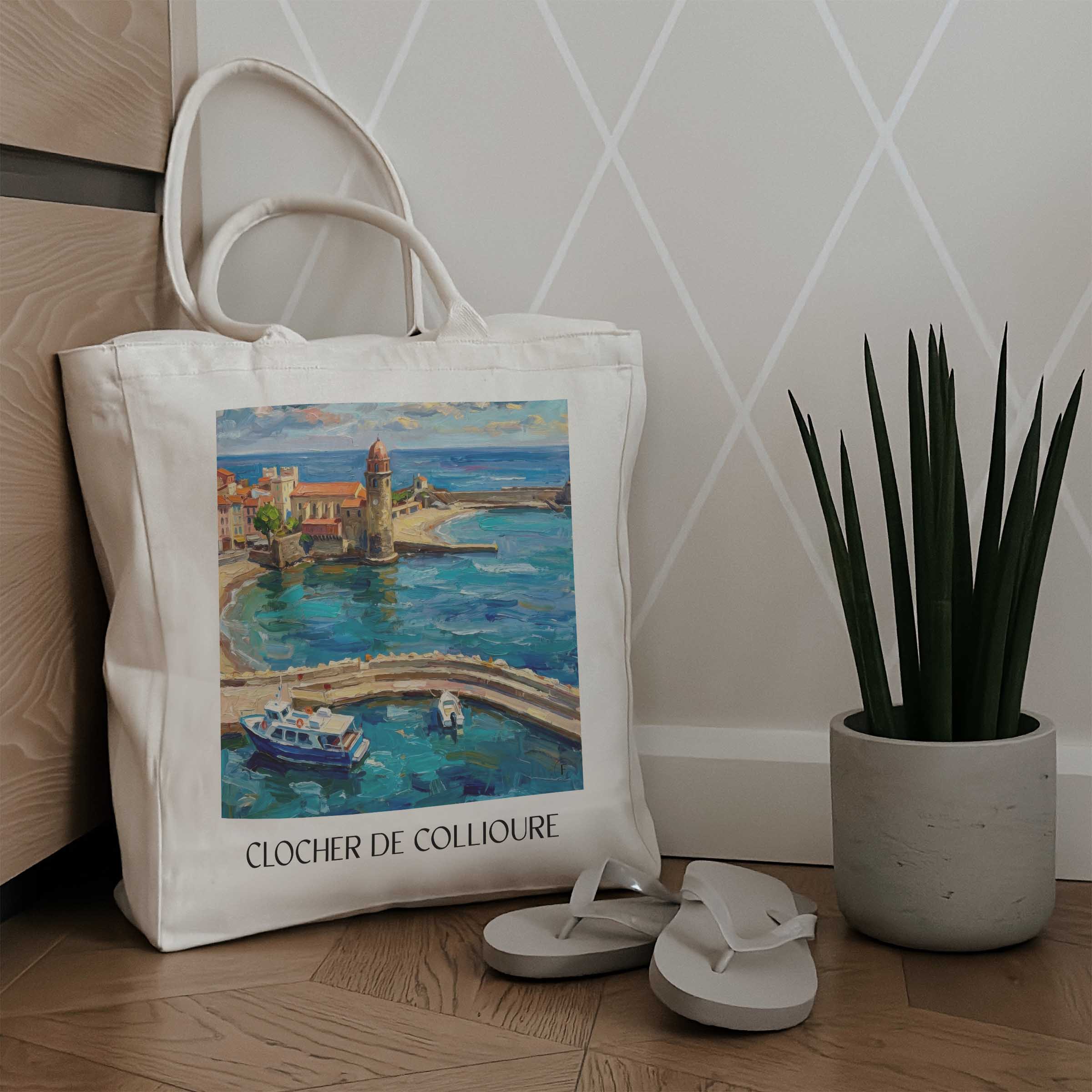 clocher-de-collioure-côte-vermeille-frankreich-einkaufstasche-oil-painting-oelgemaelde