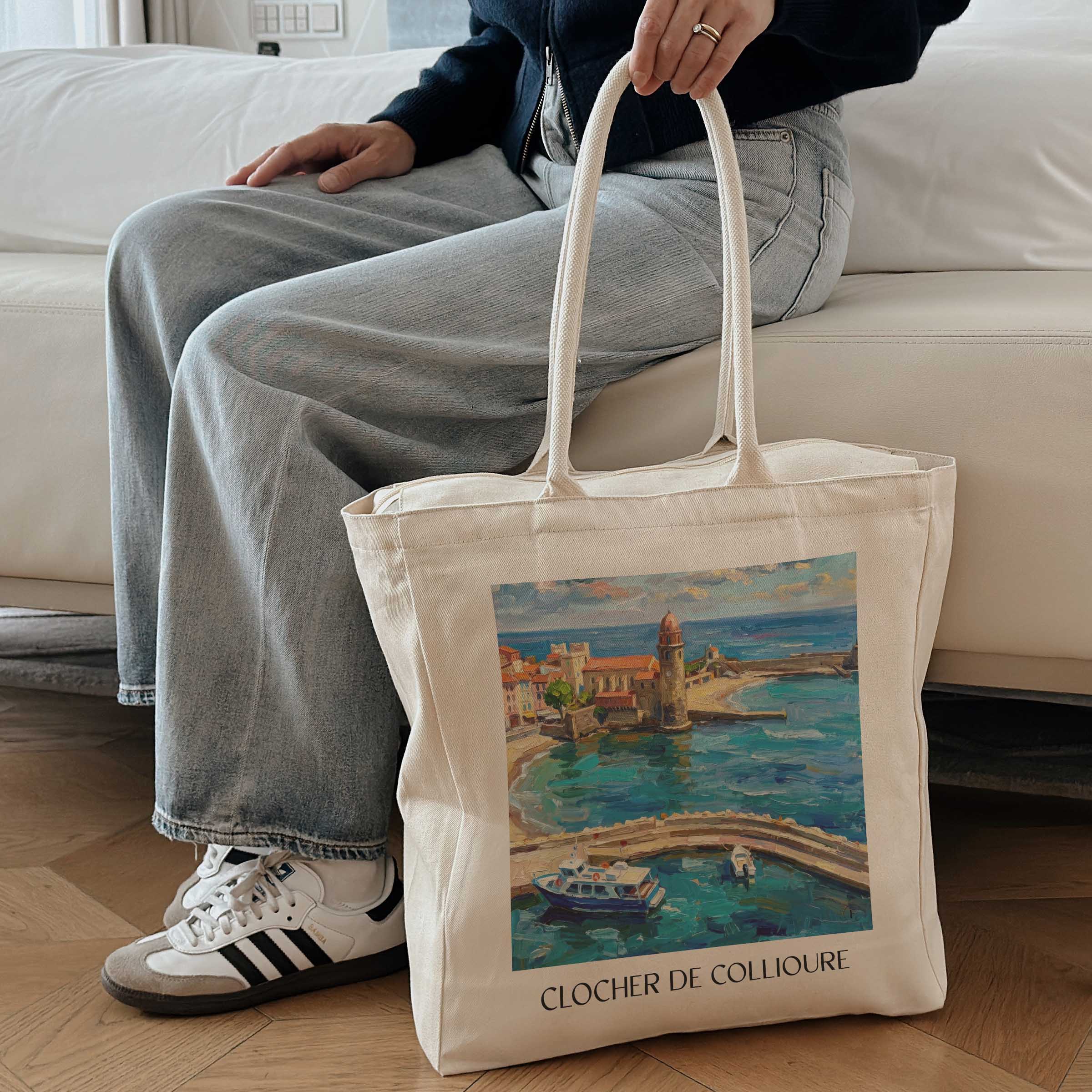 clocher-de-collioure-côte-vermeille-frankreich-einkaufstasche-oil-painting-oelgemaelde