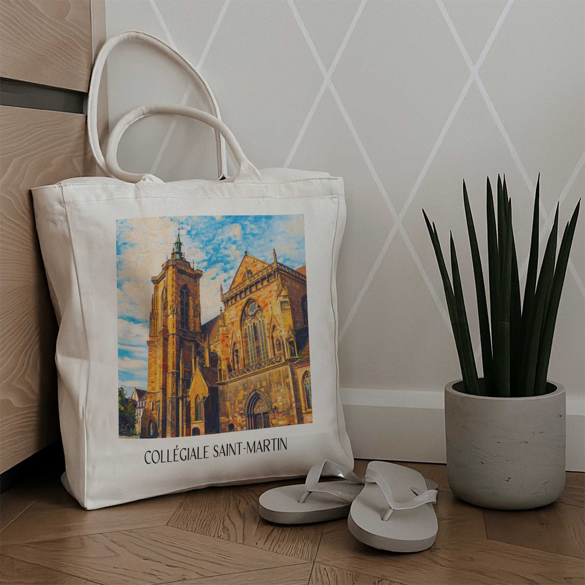 collégiale-saint-martin-colmar-frankreich-einkaufstasche-oil-painting-oelgemaelde