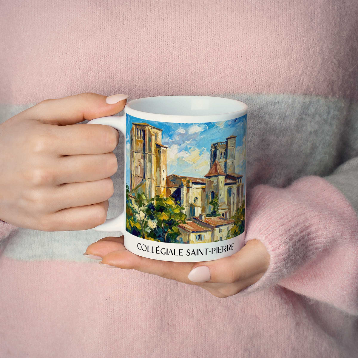 collégiale-saint-pierre-la-romieu-frankreich-kaffeebecher-oil-painting-oelgemaelde
