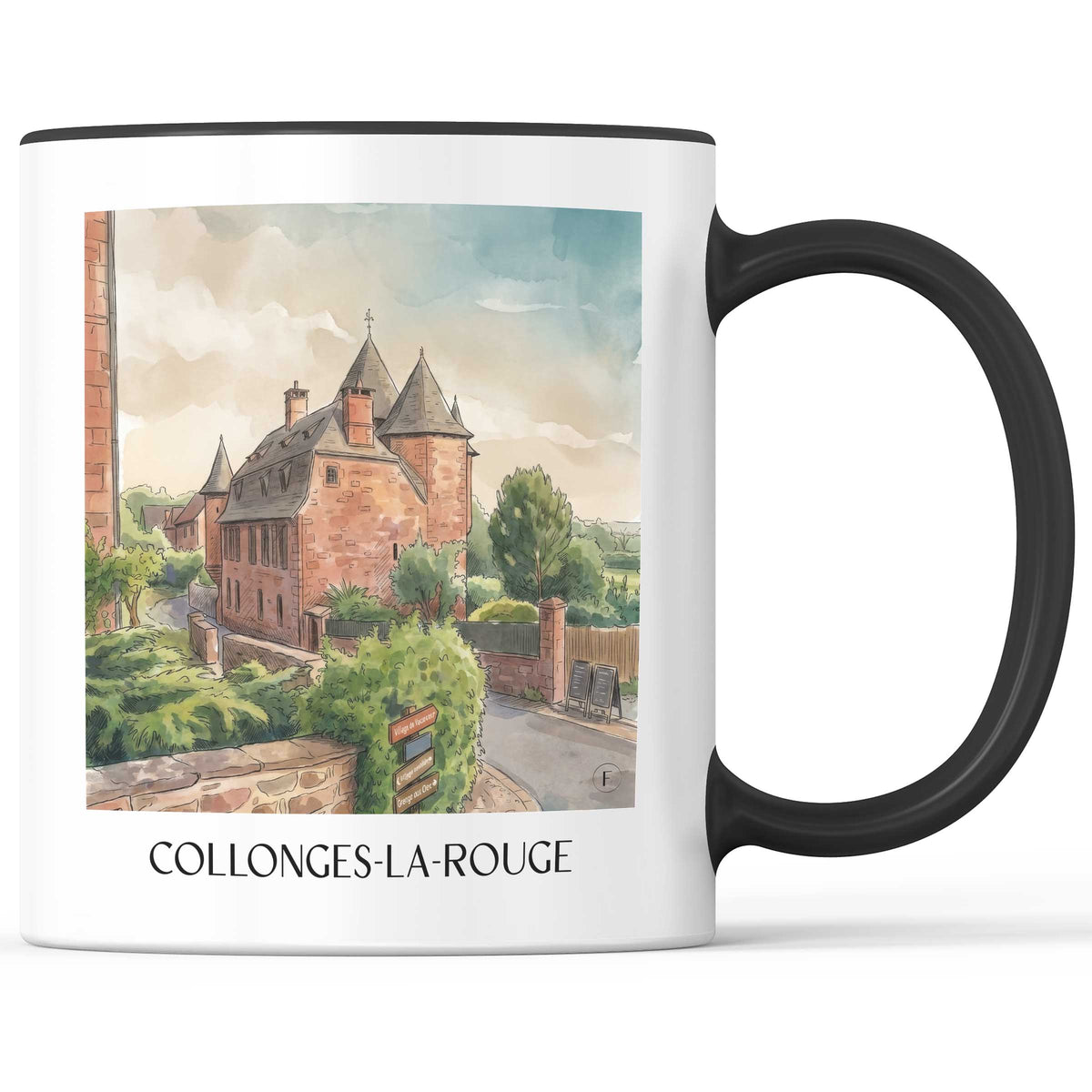 Collonges-la-Rouge Kaffeebecher - Corrèze - Frankreich Becher - Kaffeetasse im Aquarell Stil - favplace
