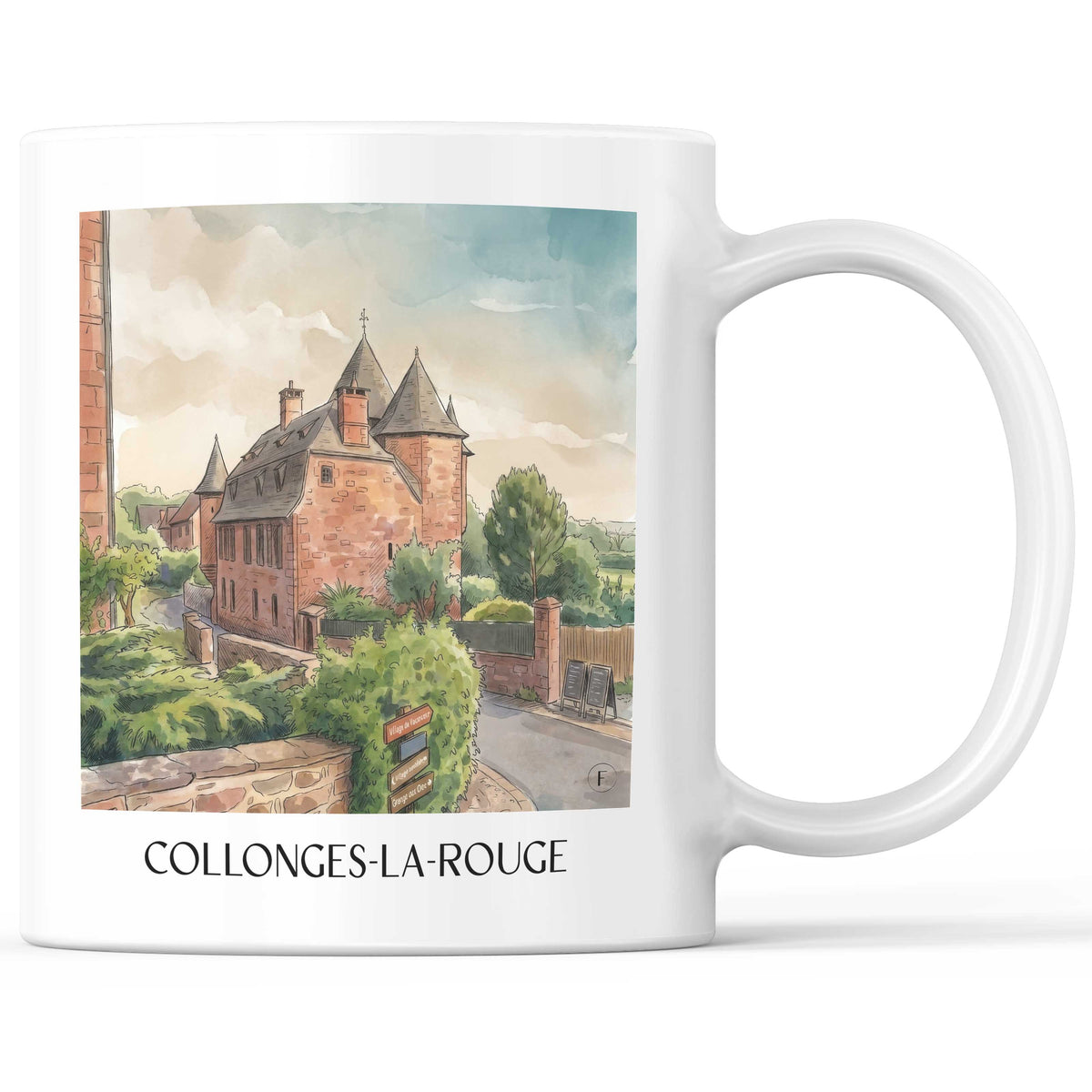 Collonges-la-Rouge Kaffeebecher - Corrèze - Frankreich Becher - Kaffeetasse im Aquarell Stil - favplace