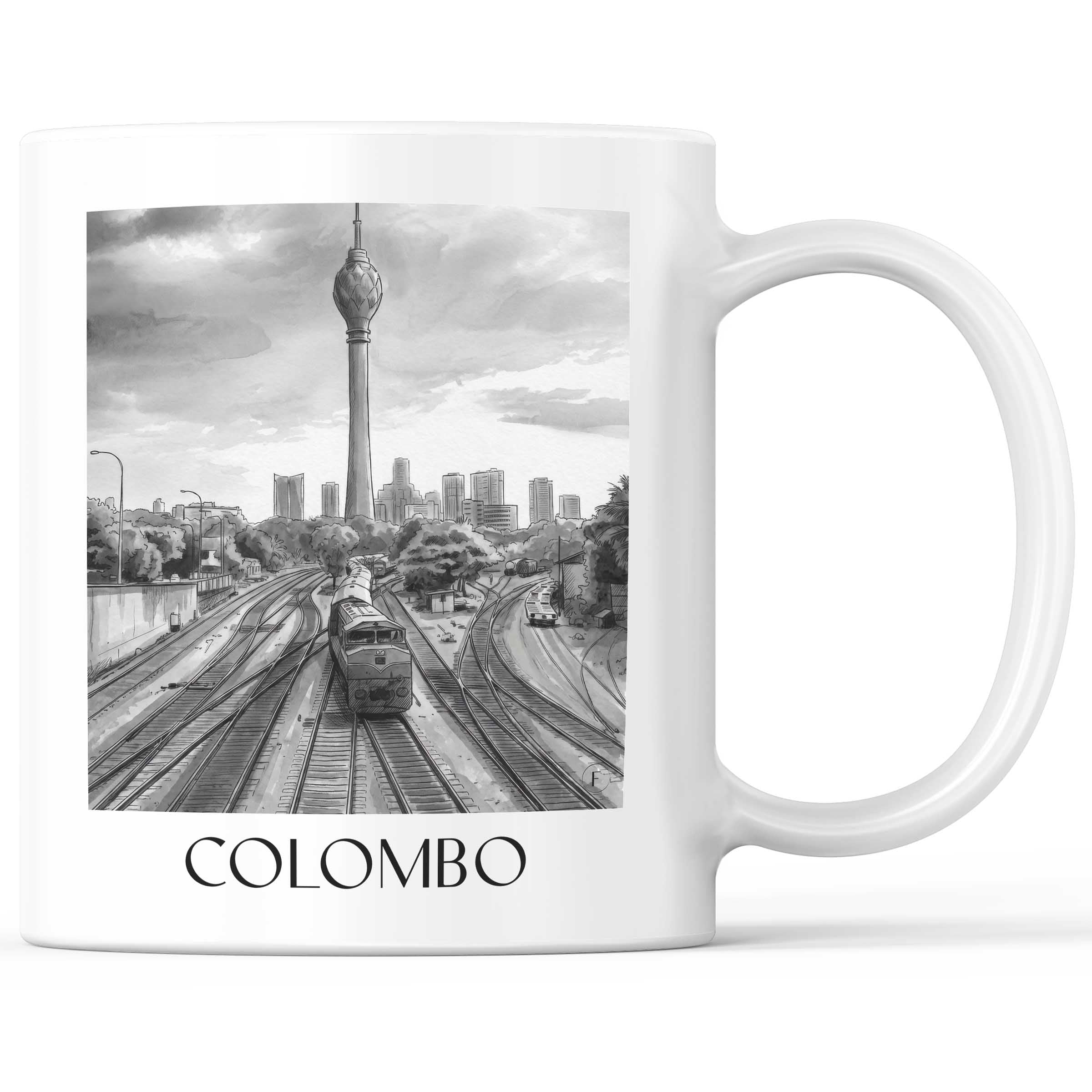 Colombo - Sri Lanka Becher - Kaffeetasse im Aquarell Schwarz-Weiß Stil - favplace