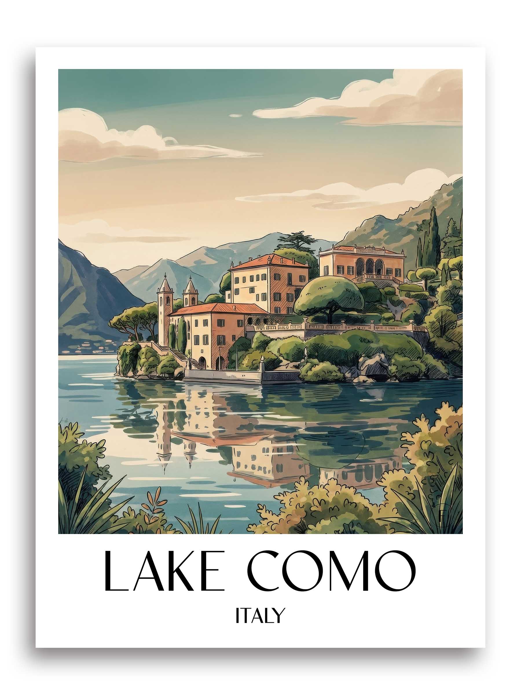 Comer See Poster - Lombardei - Italien Kunstdruck - Aquarell von A4 bis A1 - favplace