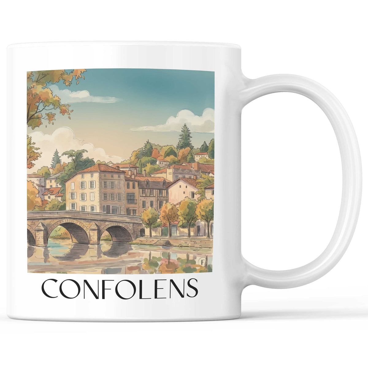 Confolens Kaffeebecher - Charente Limousine - Frankreich Becher - Kaffeetasse im Aquarell Stil - favplace