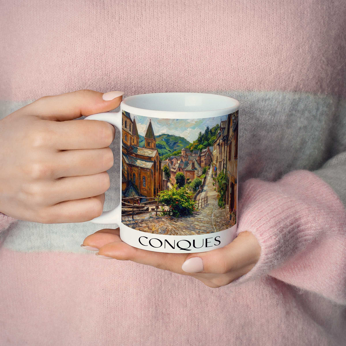 conques-vallée-du-lot-frankreich-kaffeebecher-oil-painting-oelgemaelde