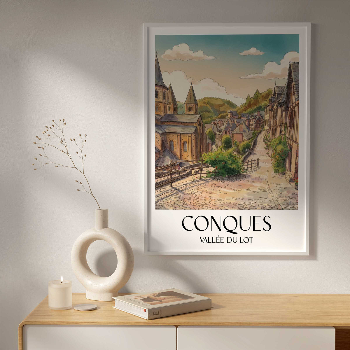 conques-vallée-du-lot-frankreich-poster-aquarell