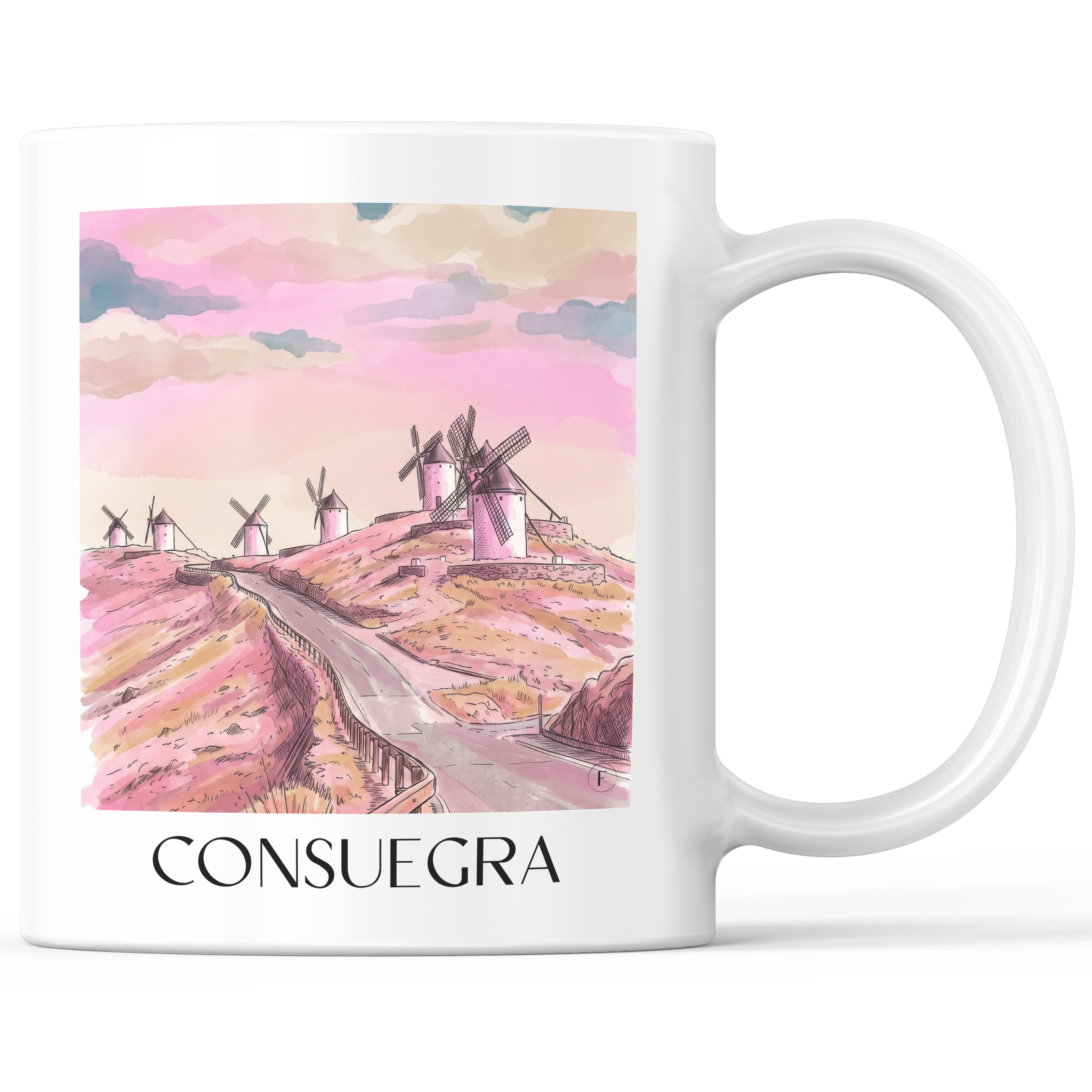 Consuegra Kaffeebecher - Spanien - Spanien und Spanien Becher - Kaffeetasse im Aquarell Pink Stil - favplace