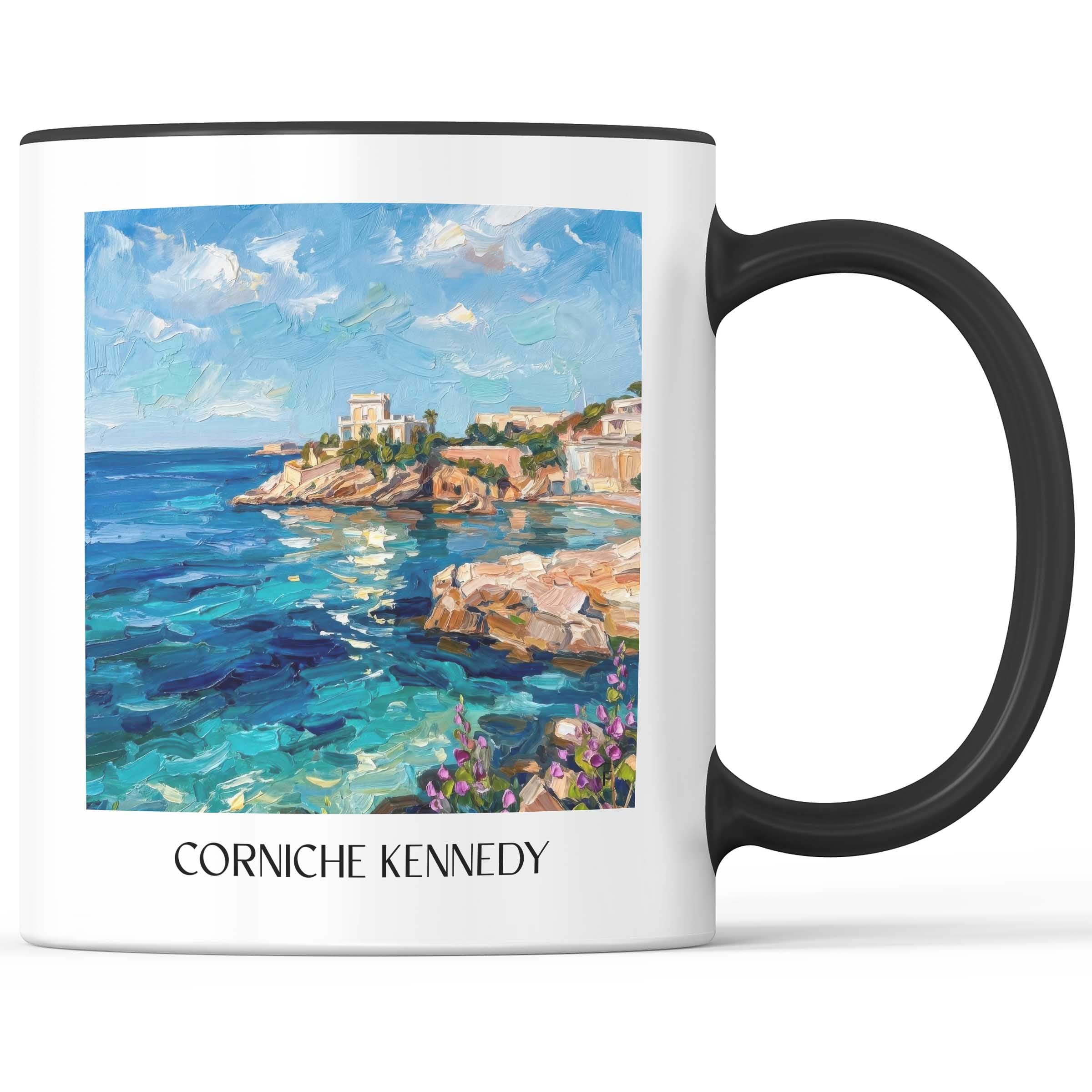 Corniche Kennedy Kaffeebecher - Marseille - Frankreich Becher - Kaffeetasse im Ölgemälde Stil - favplace