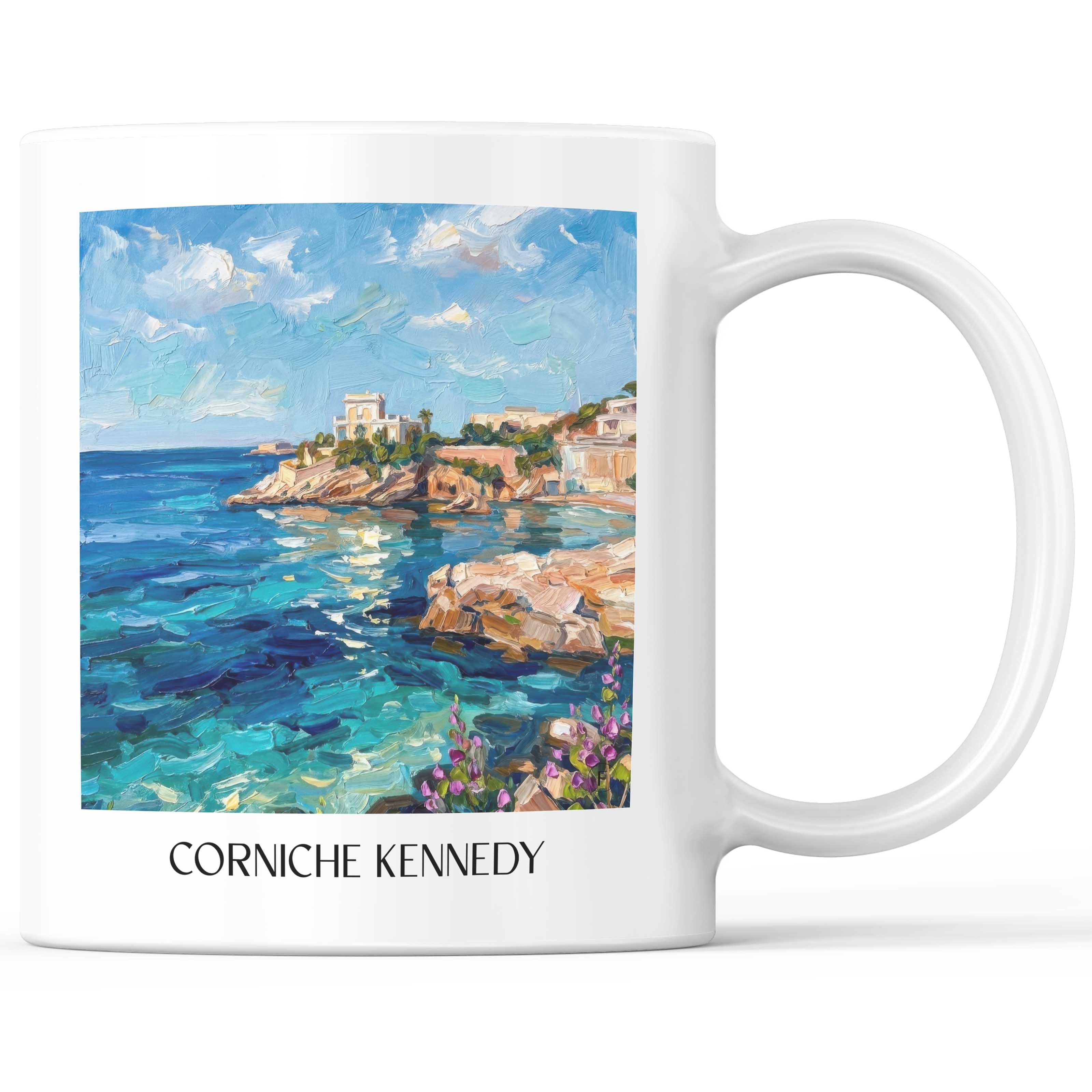 Corniche Kennedy Kaffeebecher - Marseille - Frankreich Becher - Kaffeetasse im Ölgemälde Stil - favplace
