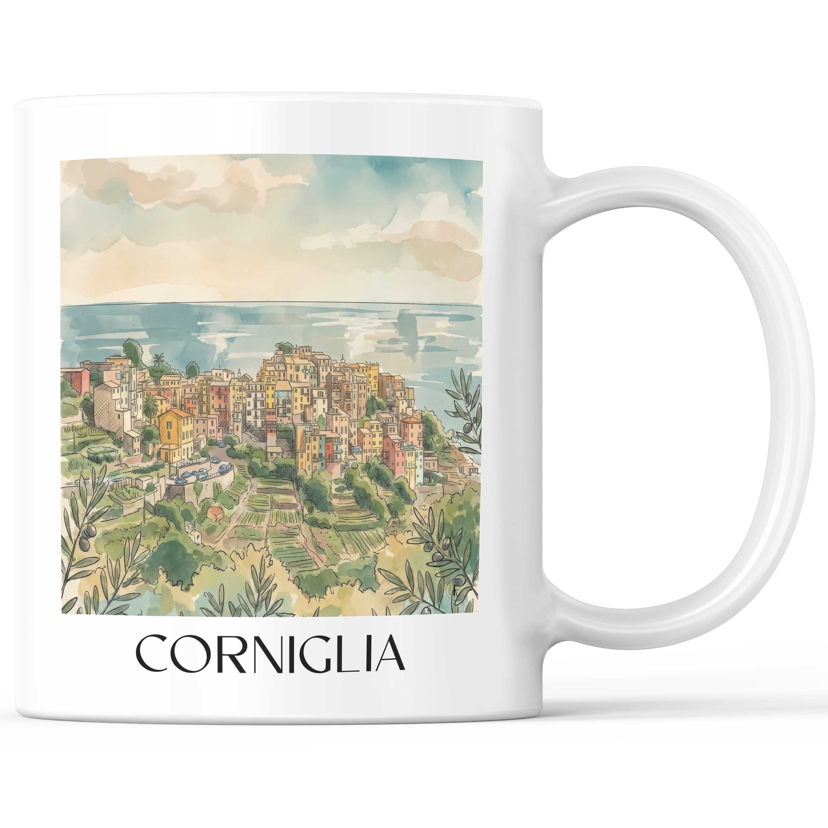 Corniglia Kaffeebecher - Cinque Terre - Italien Becher - Kaffeetasse im Aquarell Stil - favplace