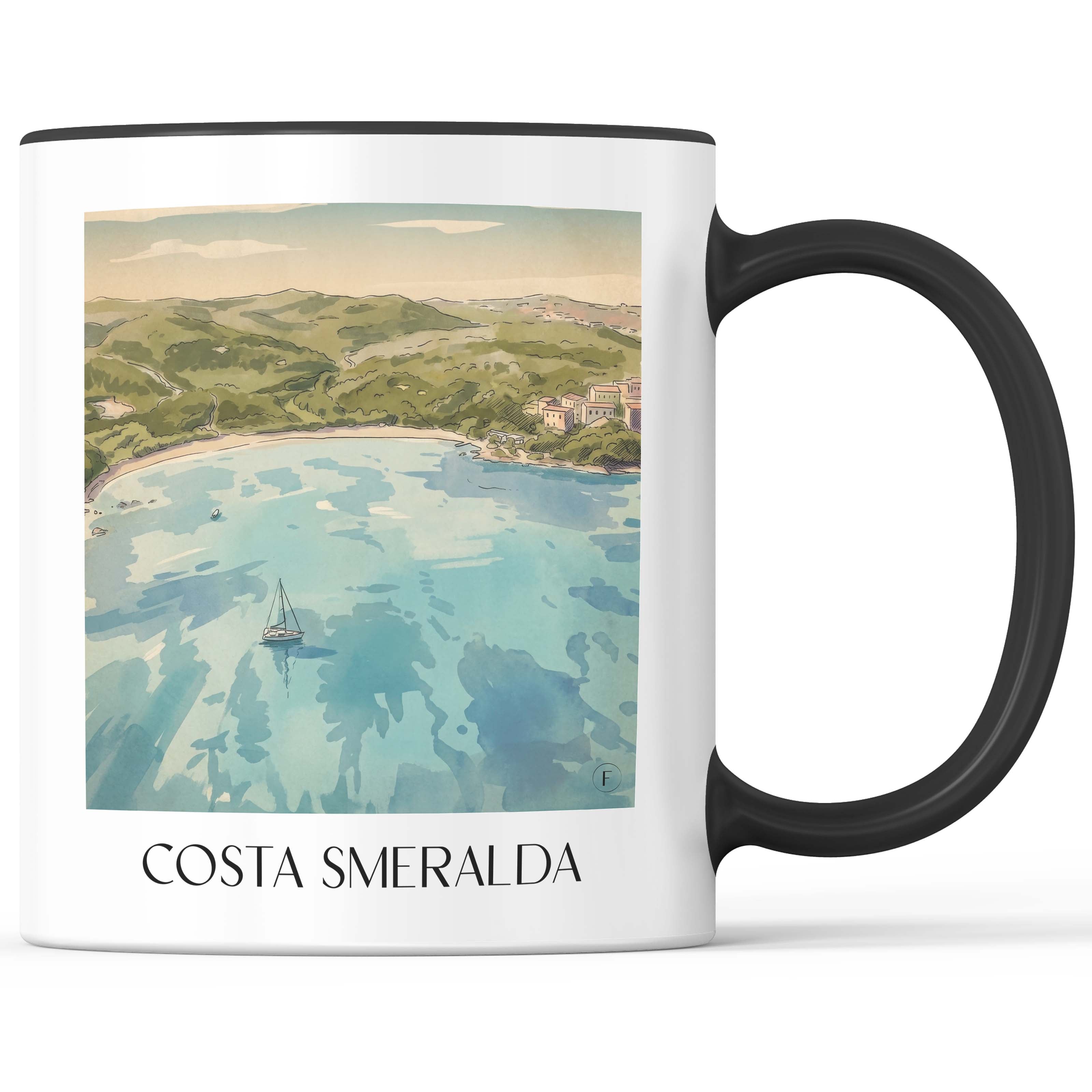 Costa Smeralda - Italien Becher - Kaffeetasse im Aquarell Stil - favplace