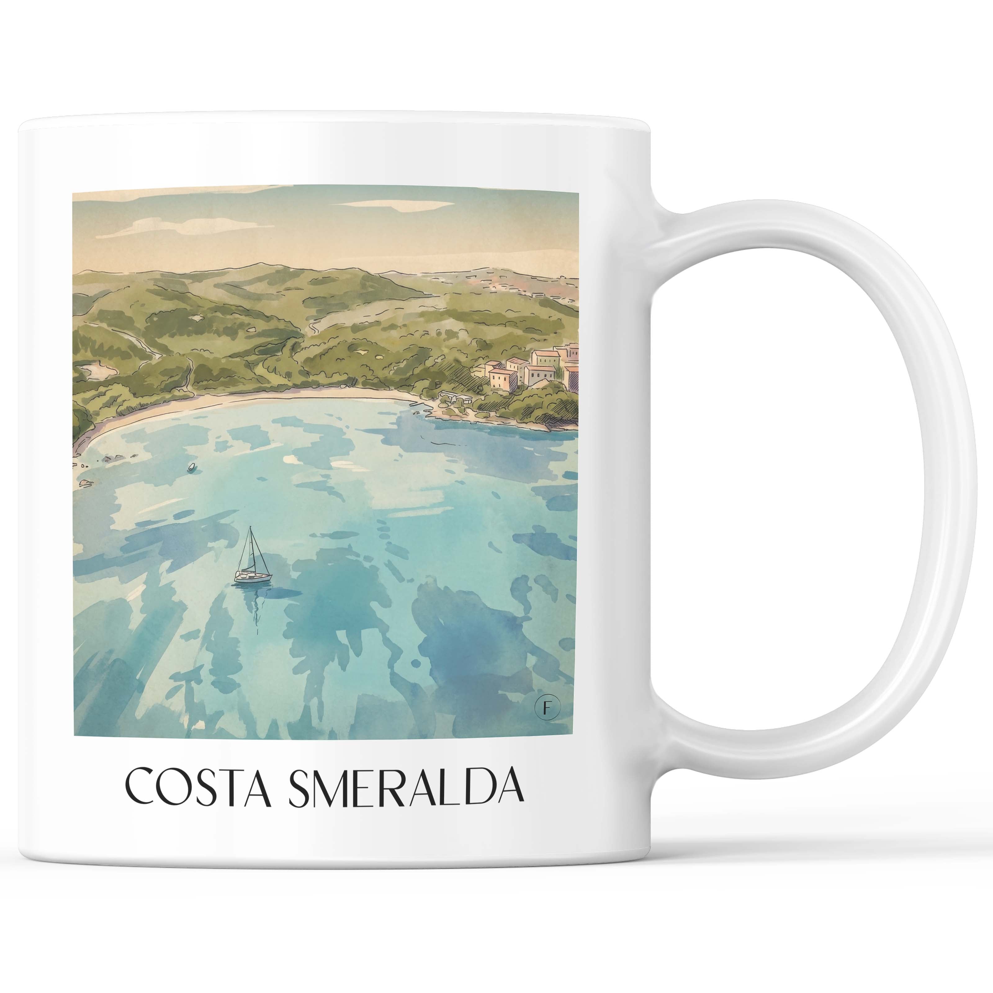 Costa Smeralda - Italien Becher - Kaffeetasse im Aquarell Stil - favplace