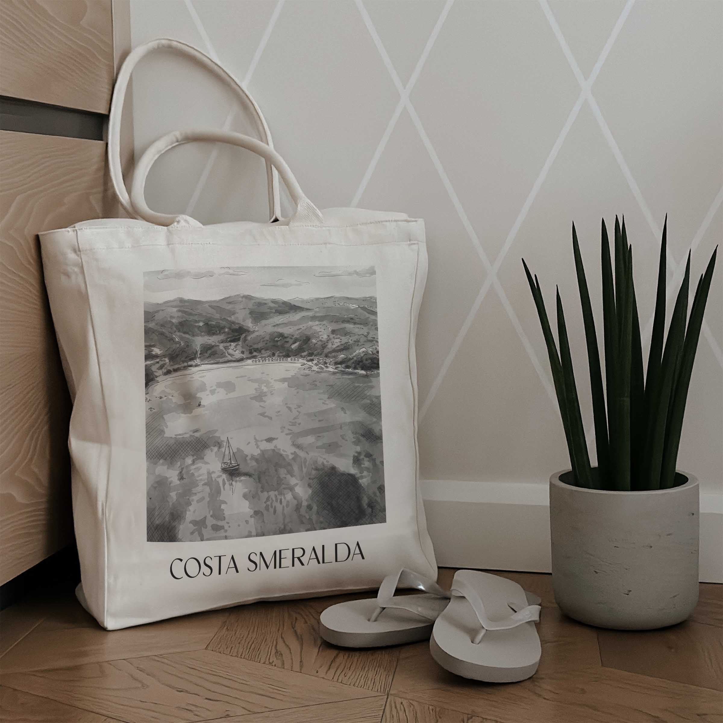 costa-smeralda-italien-einkaufstasche-aquarell-schwarz-weiss