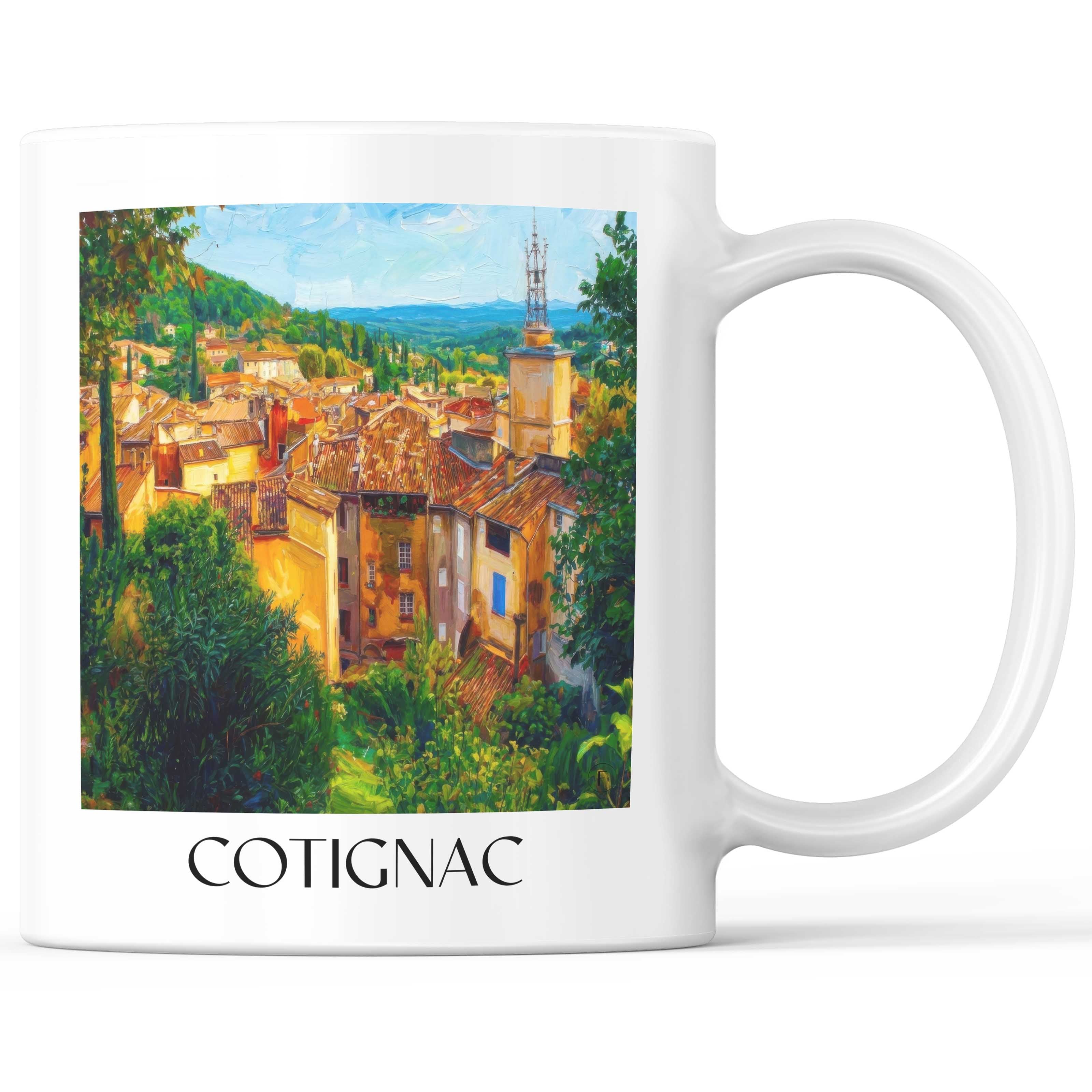 Cotignac Kaffeebecher - Provence Verte - Frankreich Becher - Kaffeetasse im Ölgemälde Stil - favplace