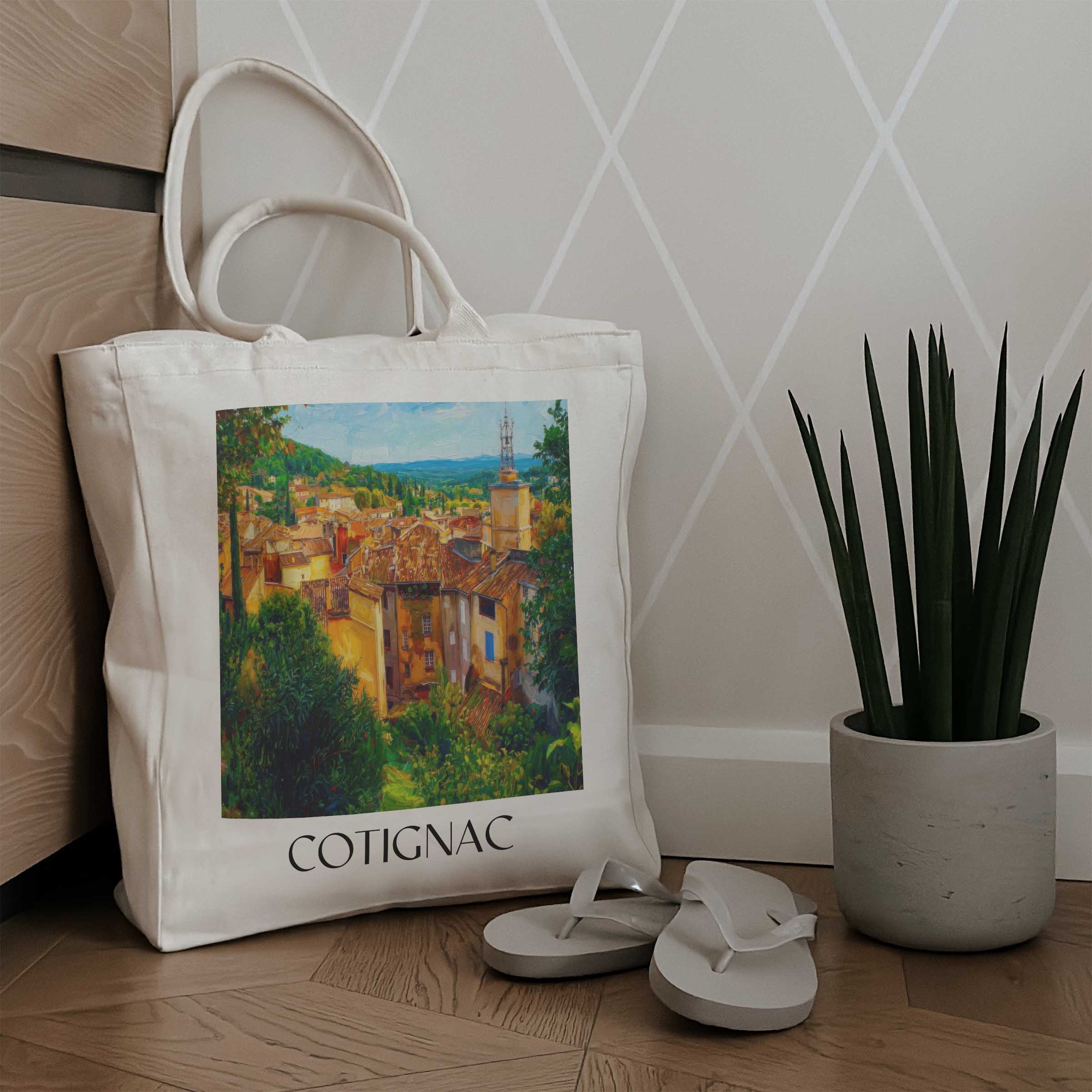 cotignac-provence-verte-frankreich-einkaufstasche-oil-painting-oelgemaelde